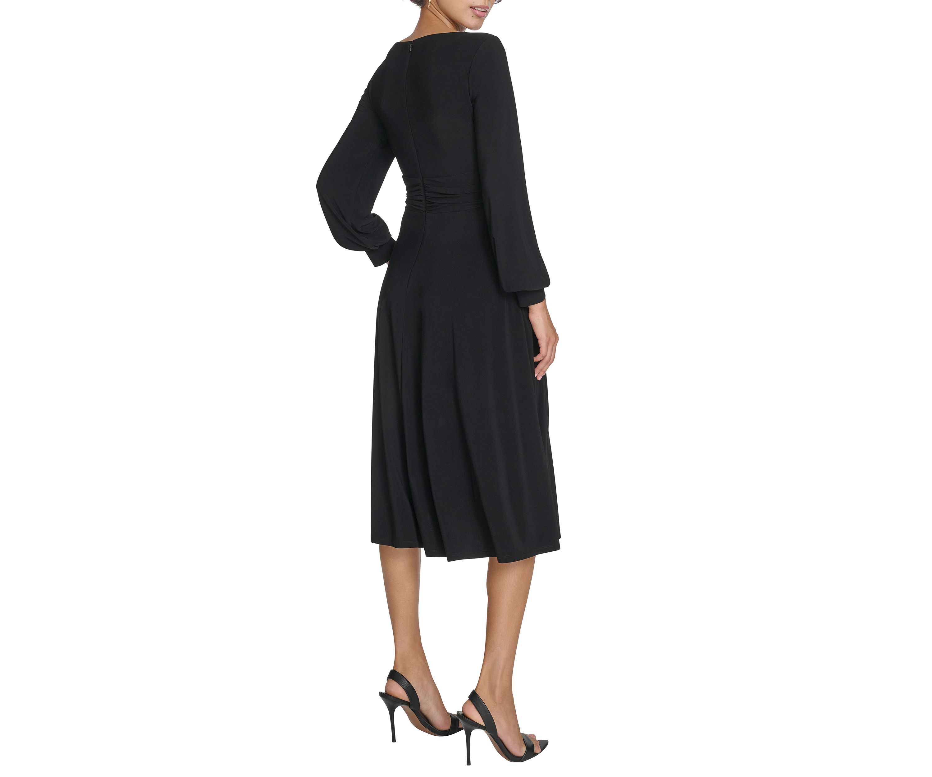 Womens Boat Neck Solid A-Line Dress