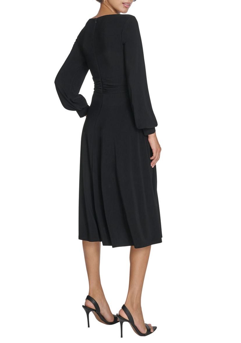 Womens Boat Neck Solid A-Line Dress
