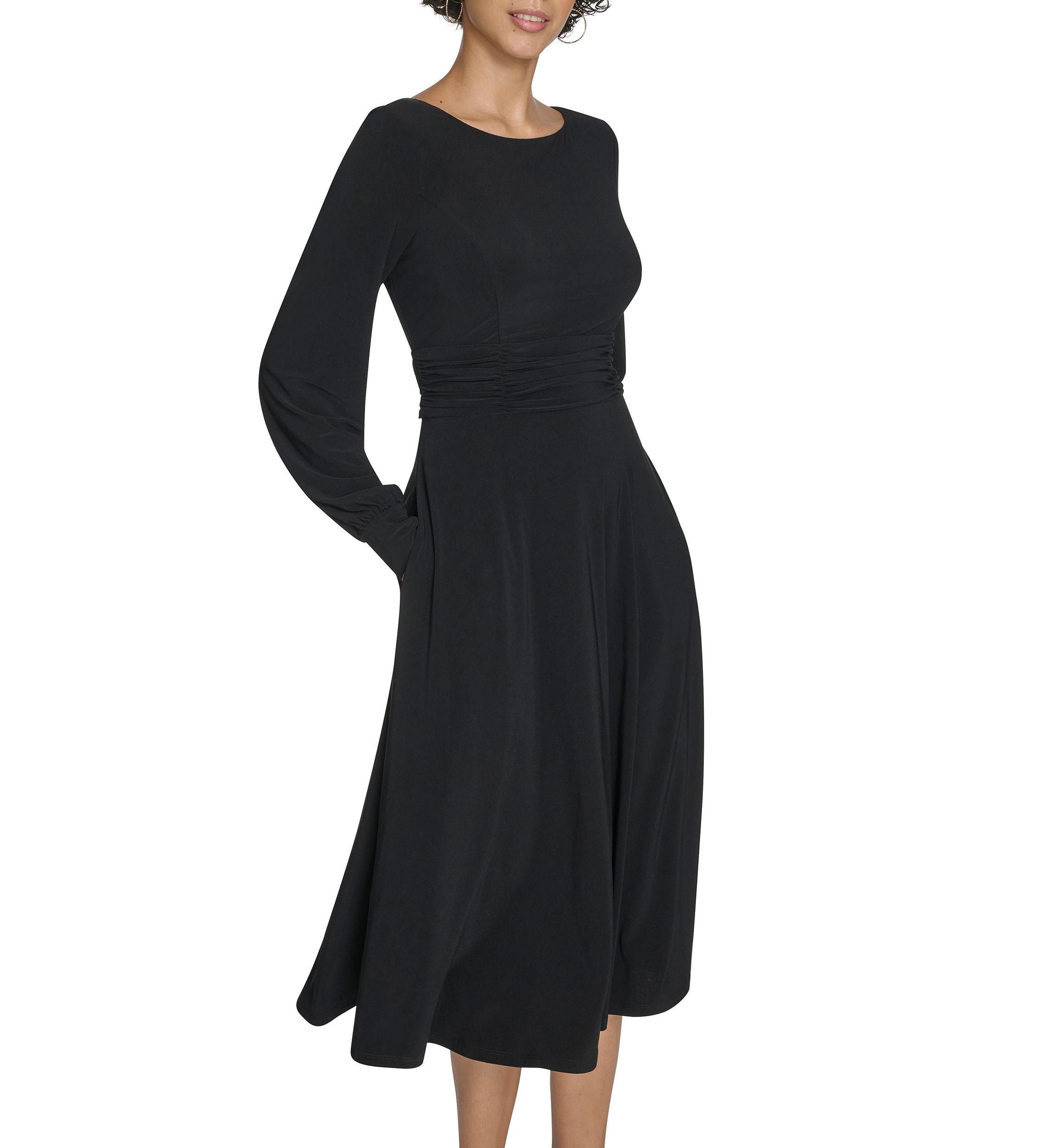 Womens Boat Neck Solid A-Line Dress