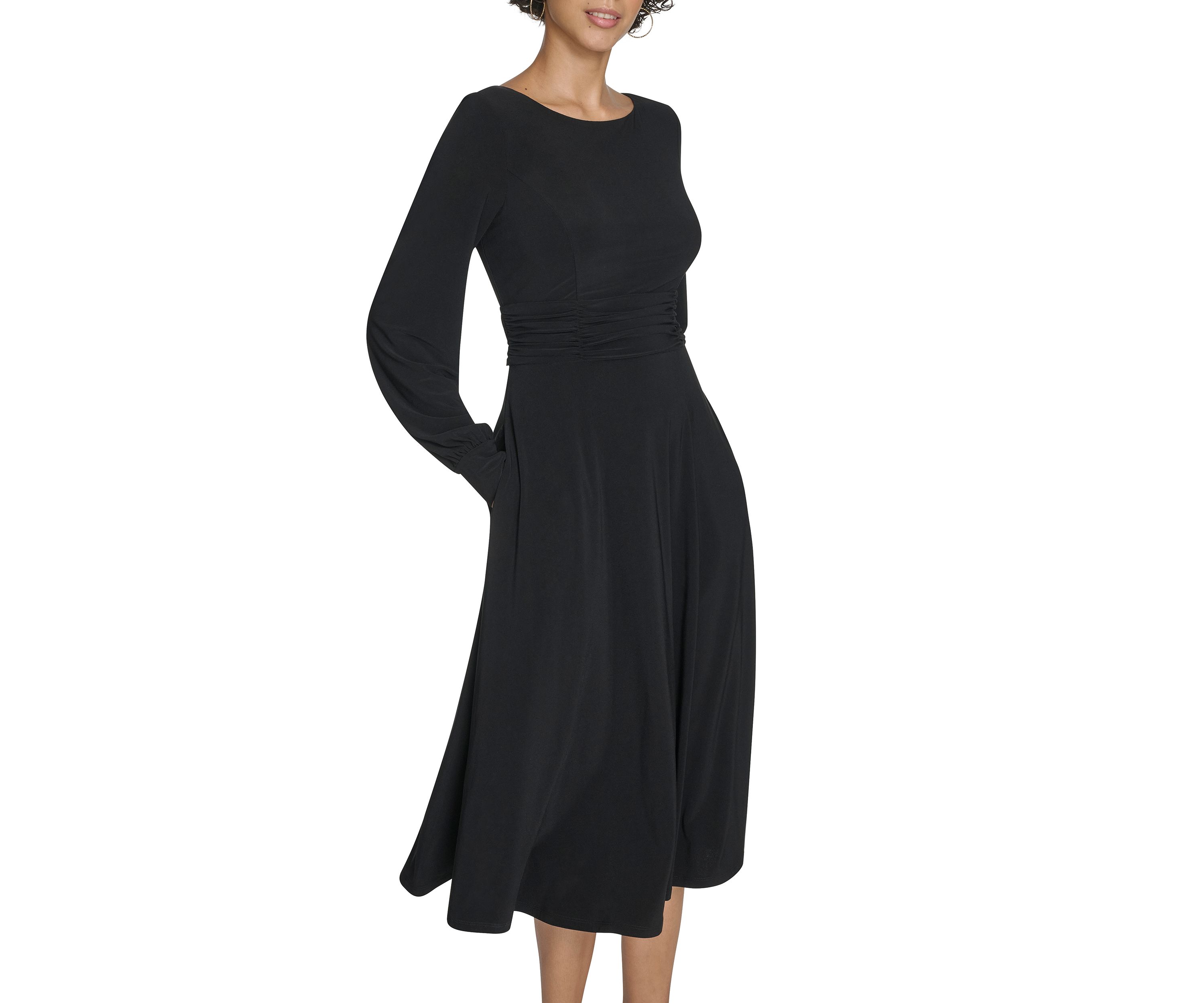 Womens Boat Neck Solid A-Line Dress