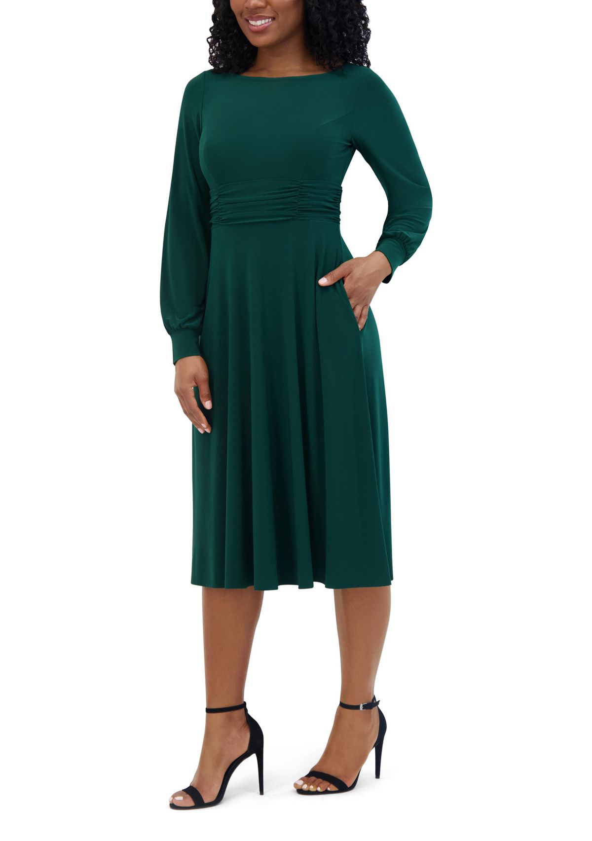 Womens Boat Neck Solid A-Line Dress