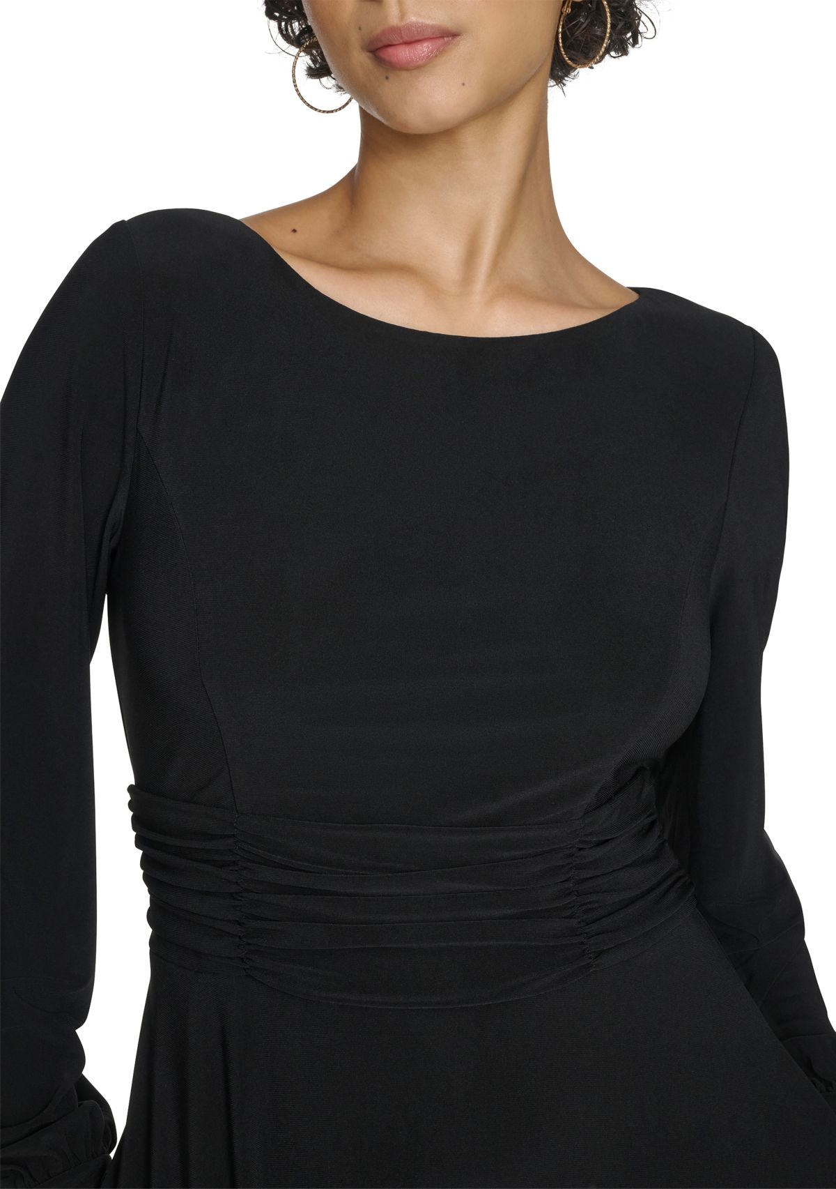 Womens Boat Neck Solid A-Line Dress