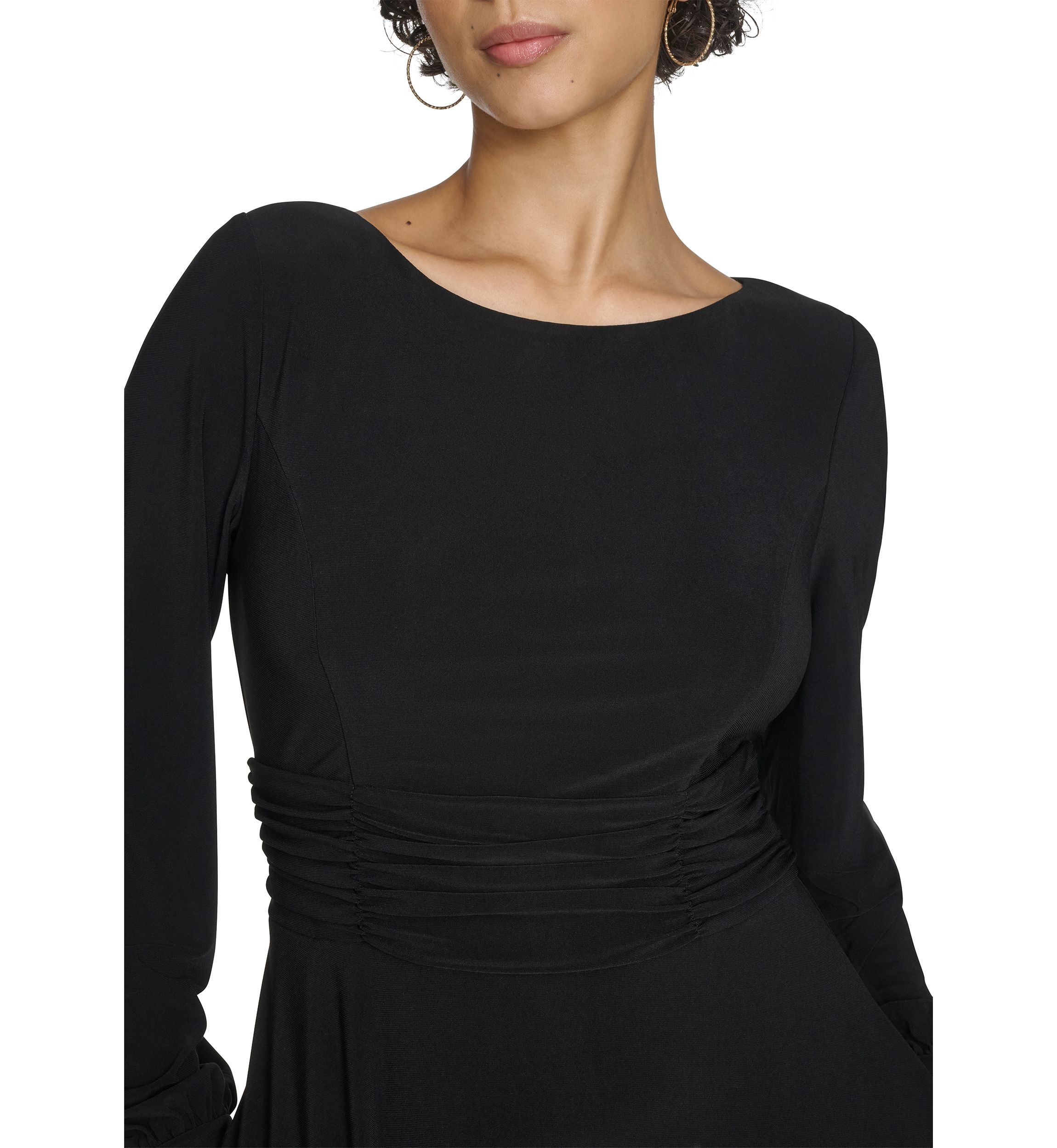 Womens Boat Neck Solid A-Line Dress