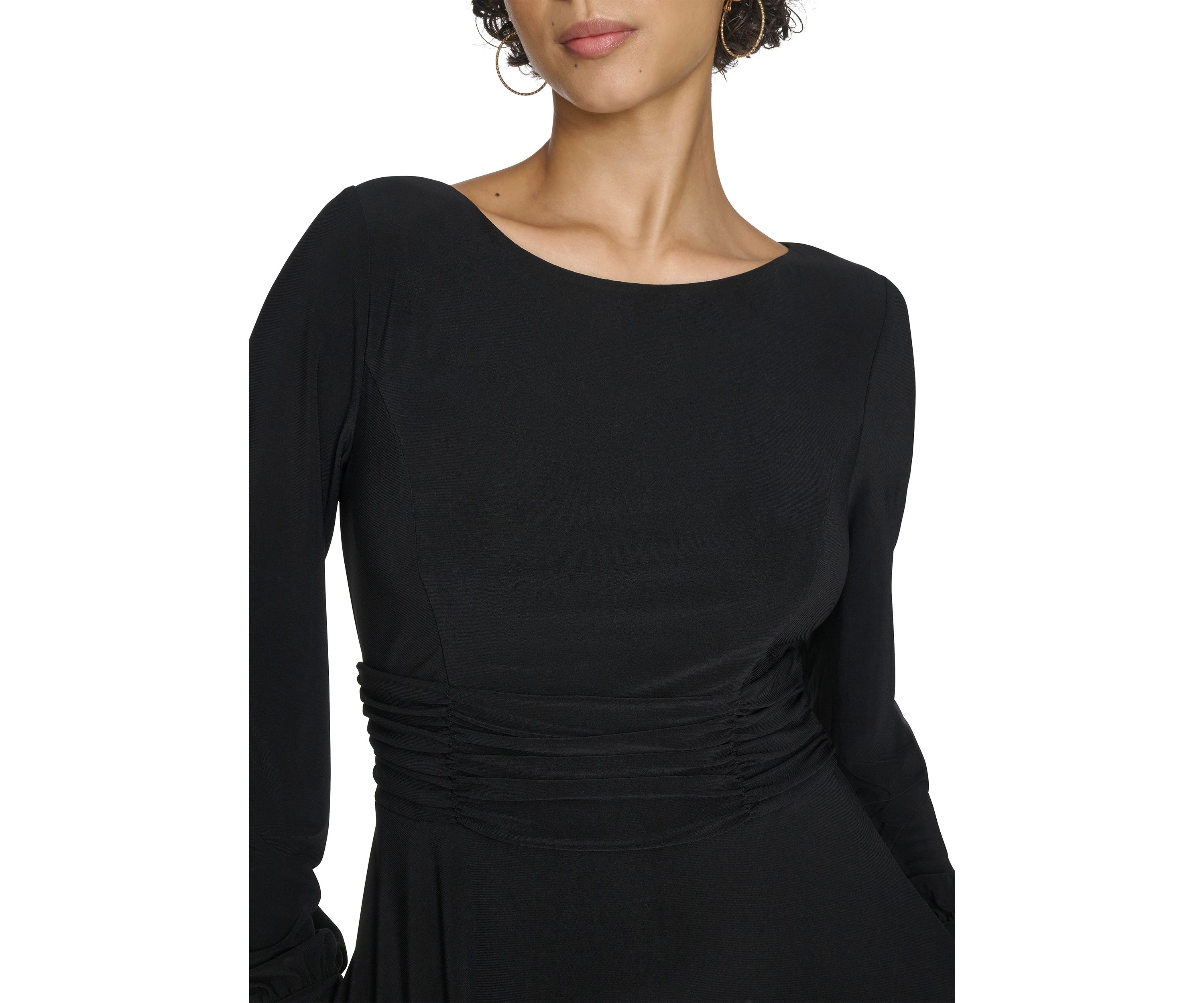Womens Boat Neck Solid A-Line Dress