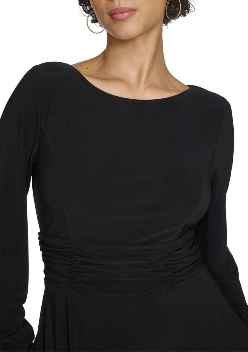 Womens Boat Neck Solid A-Line Dress