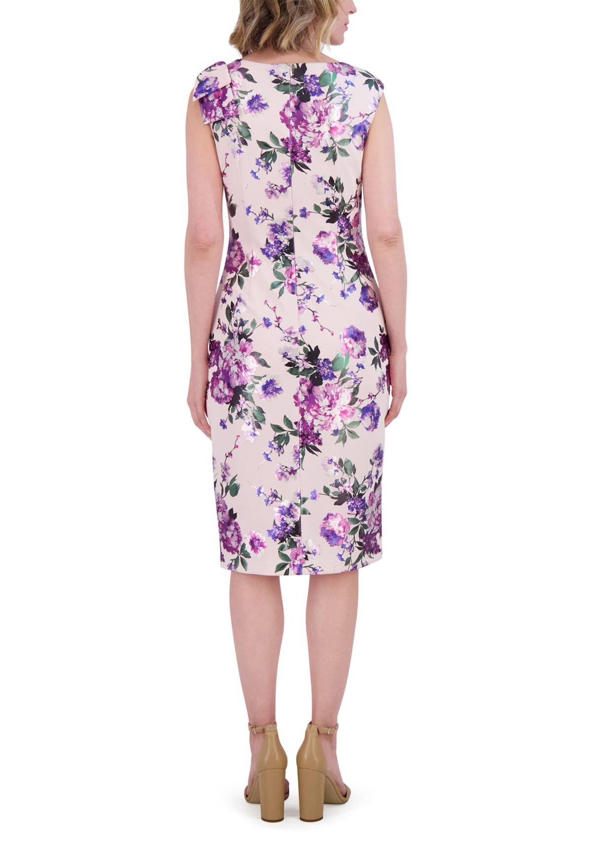 Womens Sleeveless Asymmetrical Floral Print Sheath Dress