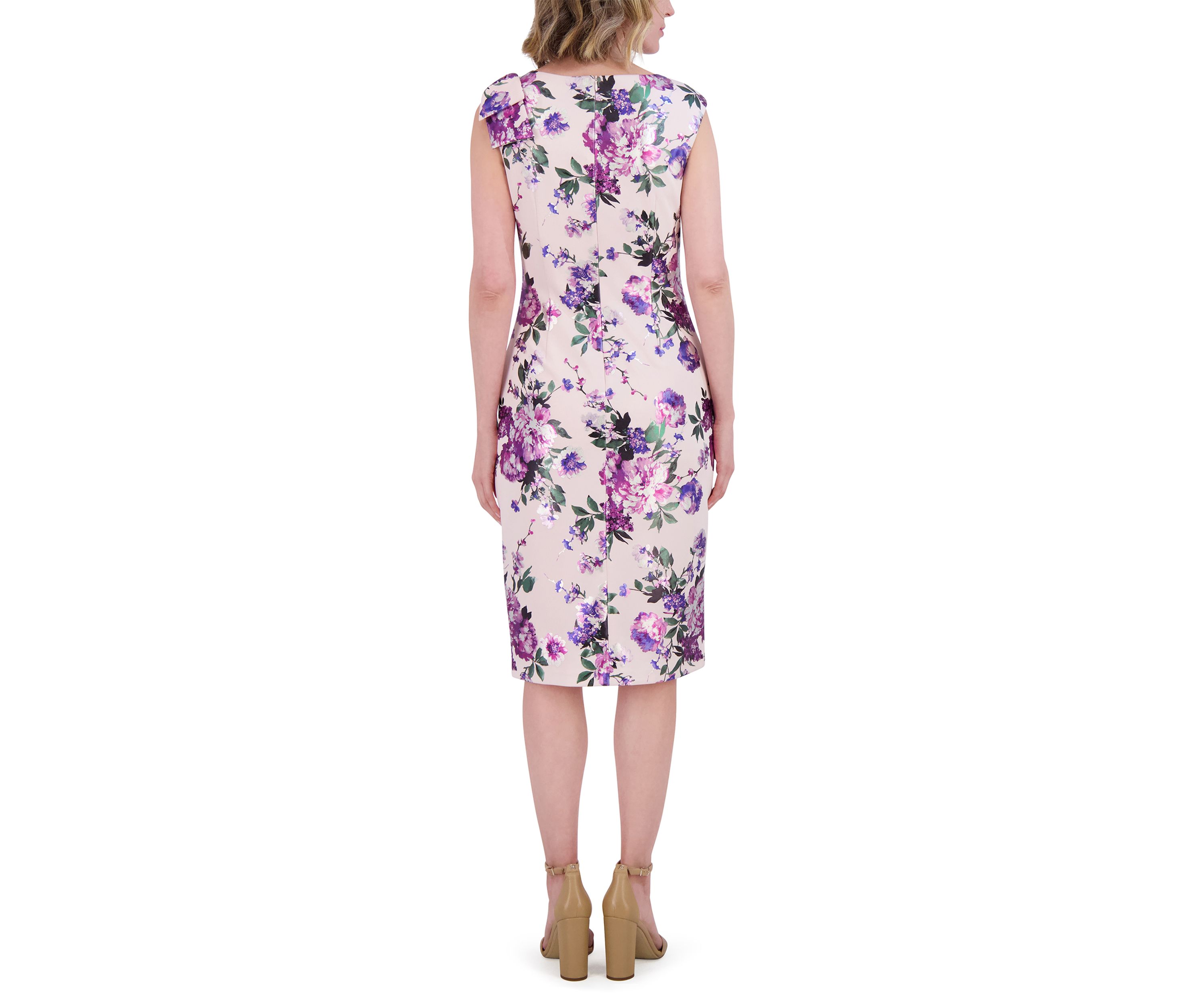 Womens Sleeveless Asymmetrical Floral Print Sheath Dress