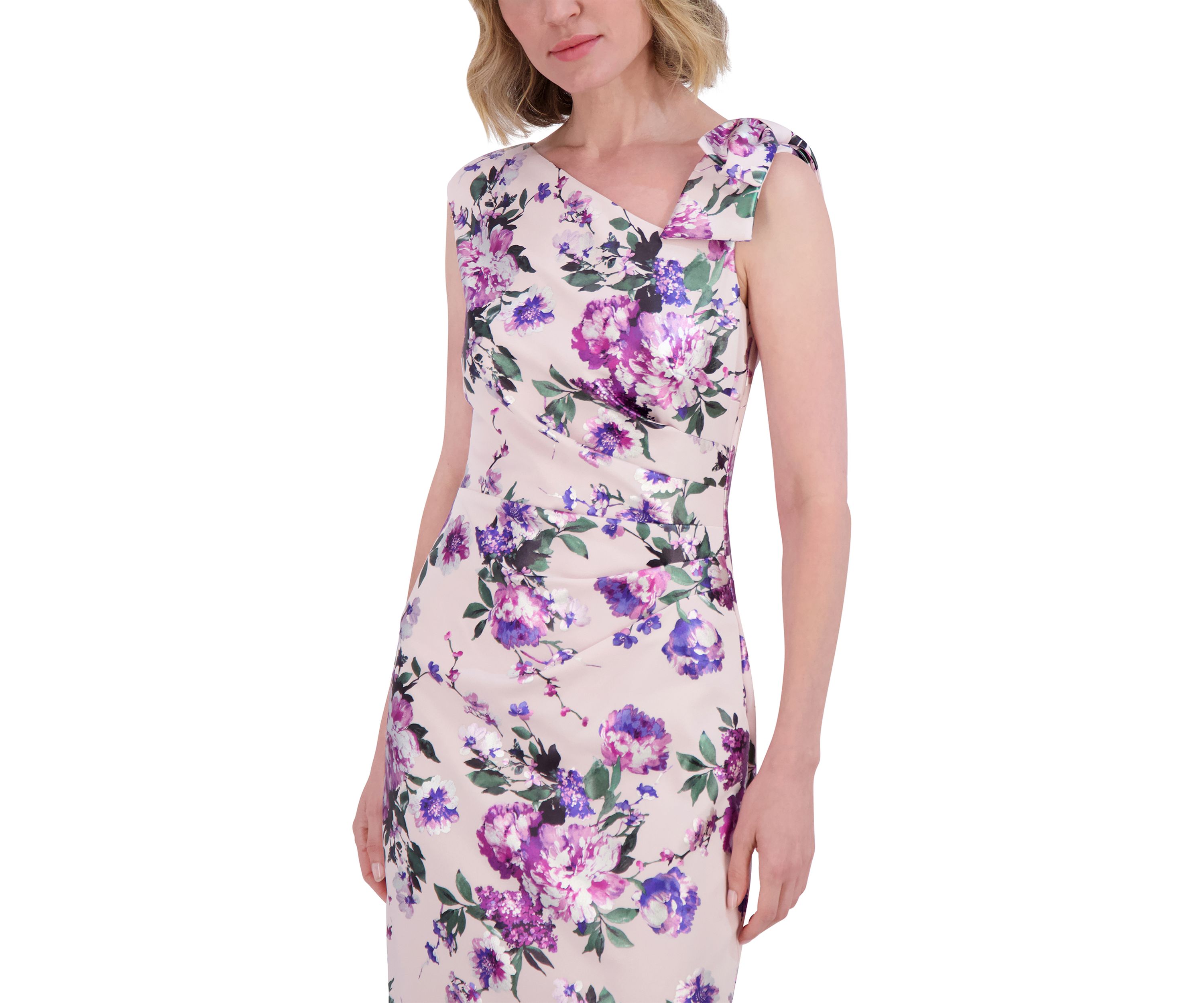 Womens Sleeveless Asymmetrical Floral Print Sheath Dress
