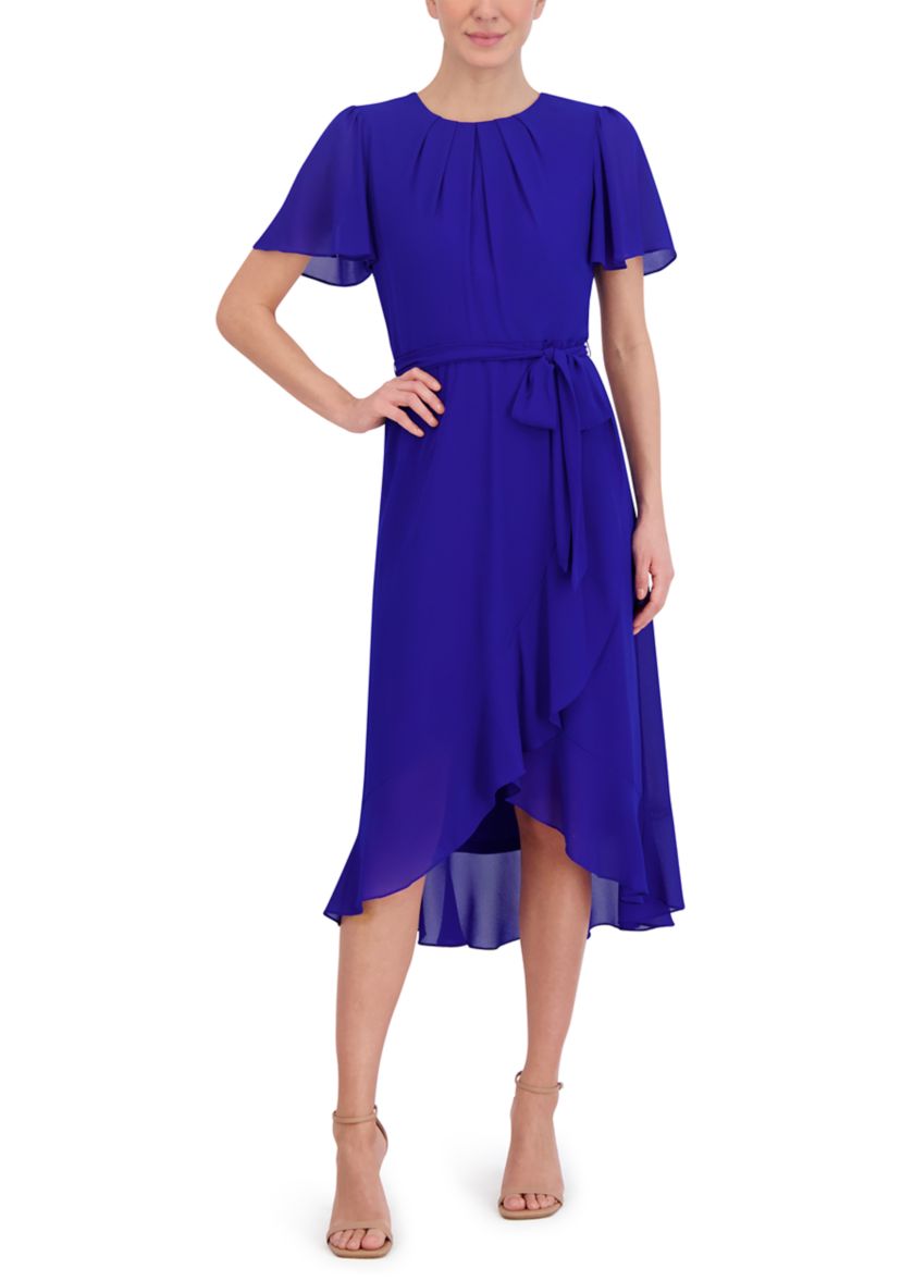 Womens Solid Chiffon A-Line Dress