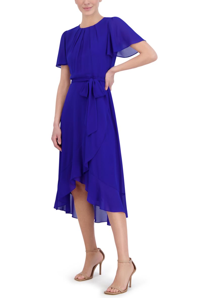Womens Solid Chiffon A-Line Dress