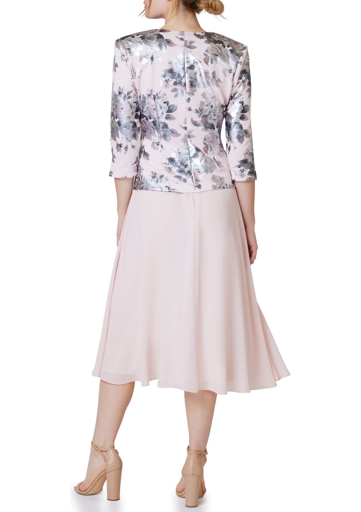 Womens Solid Cocktail Dress and Floral Jacket 