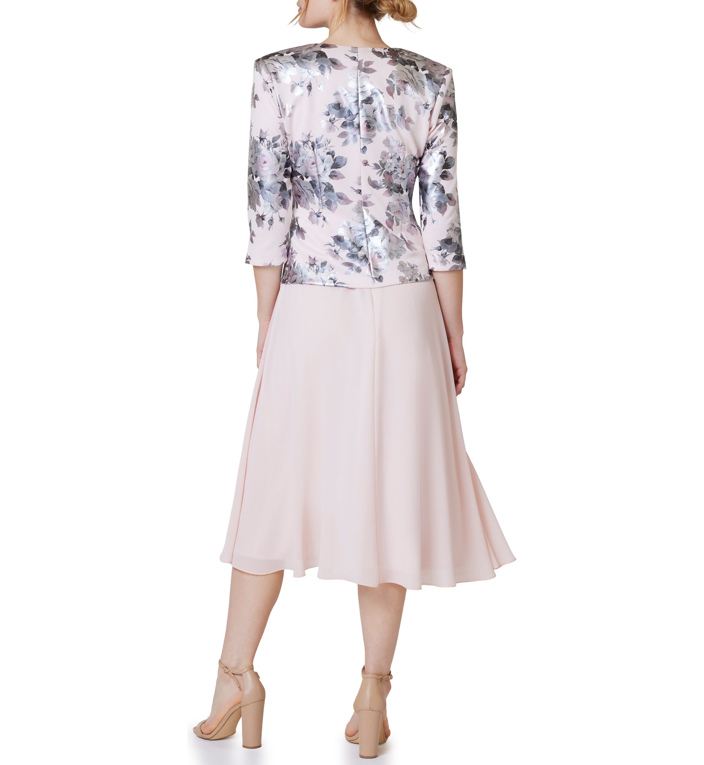 Womens Solid Cocktail Dress and Floral Jacket 