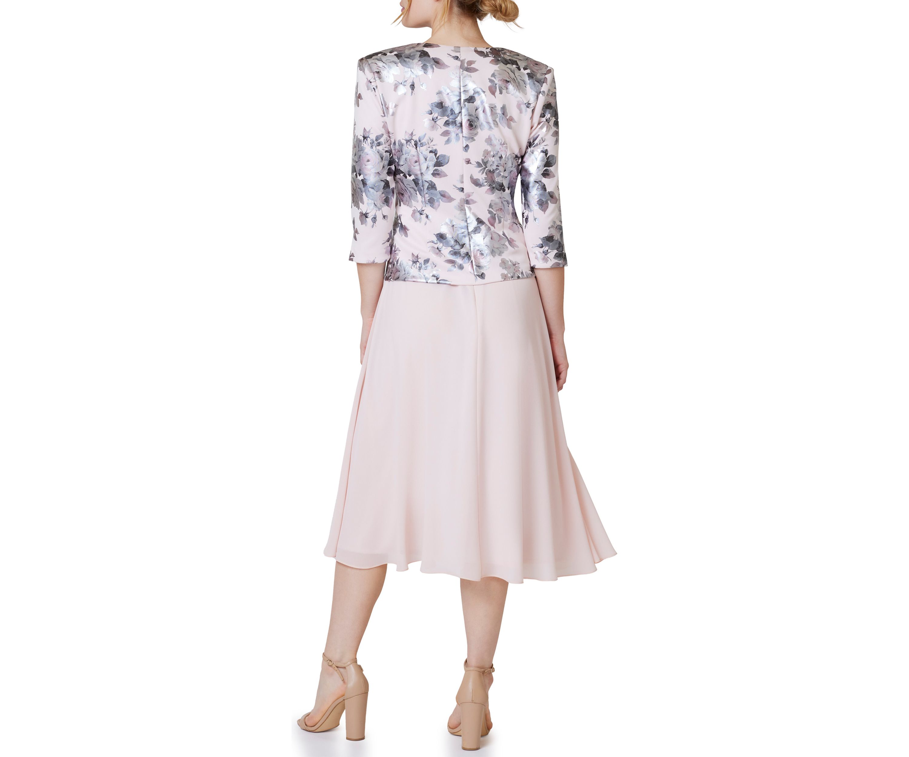 Womens Solid Cocktail Dress and Floral Jacket 