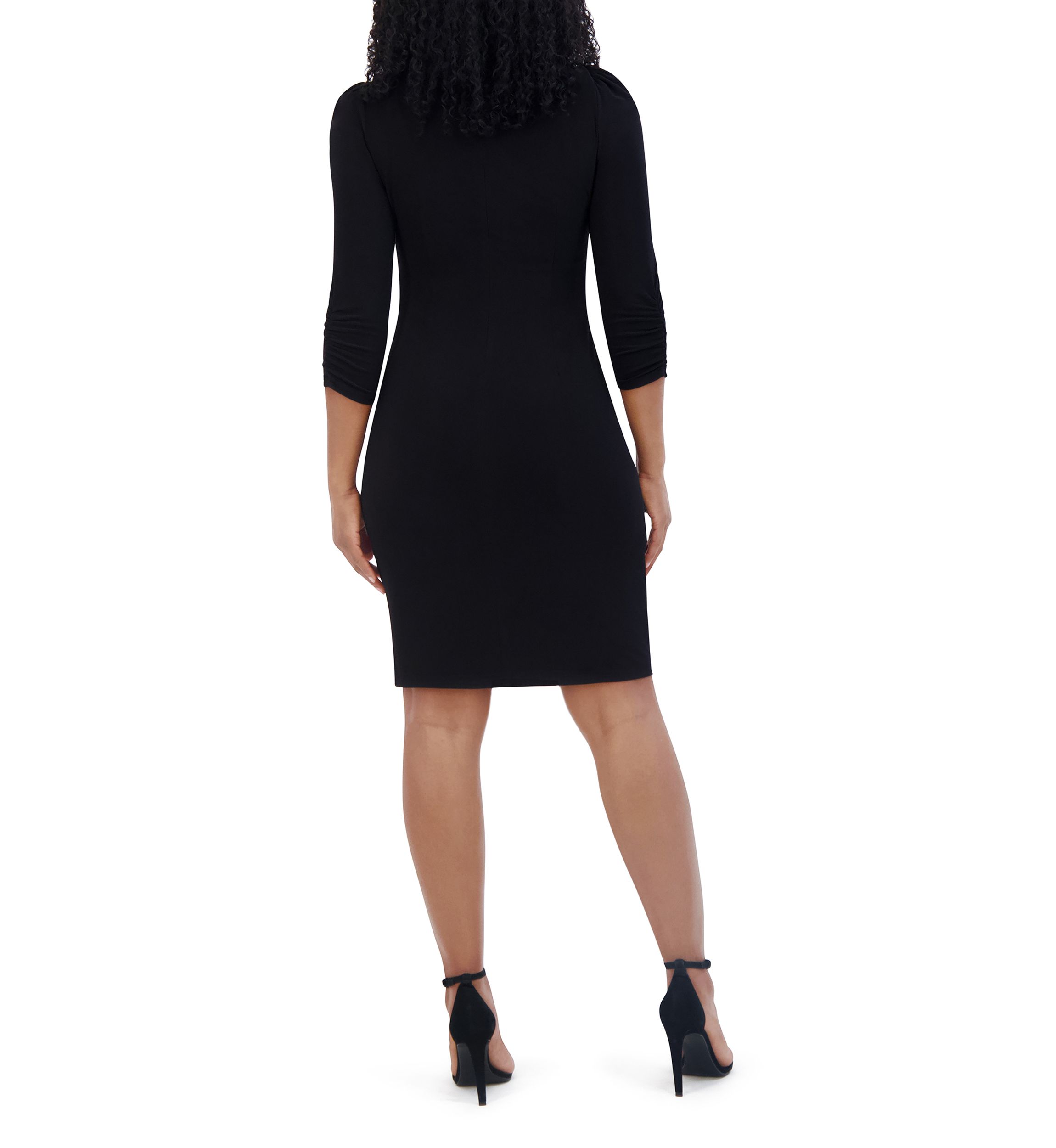 Womens Long Sleeve Boat Neck Solid Ity Sheath Dress