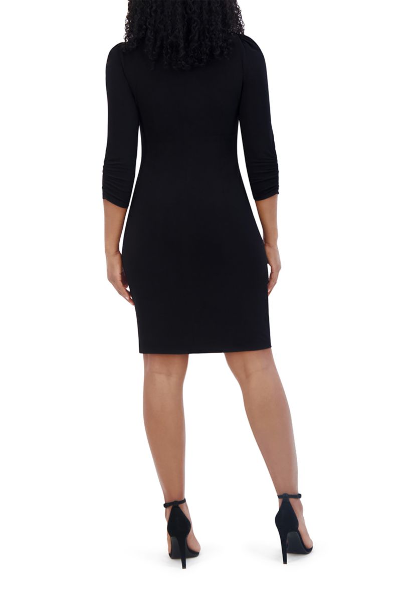 Womens Long Sleeve Boat Neck Solid Ity Sheath Dress