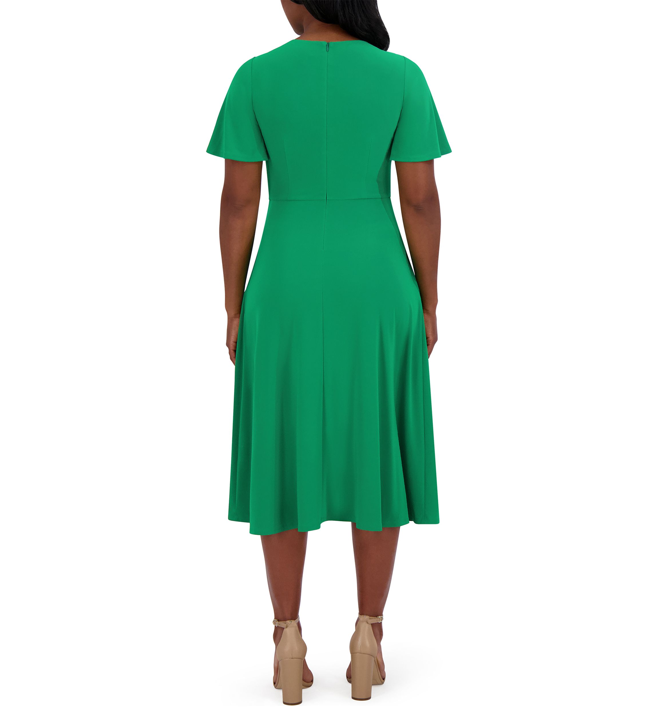 Womens Short Sleeve Crew Neck Solid A-Line Dress