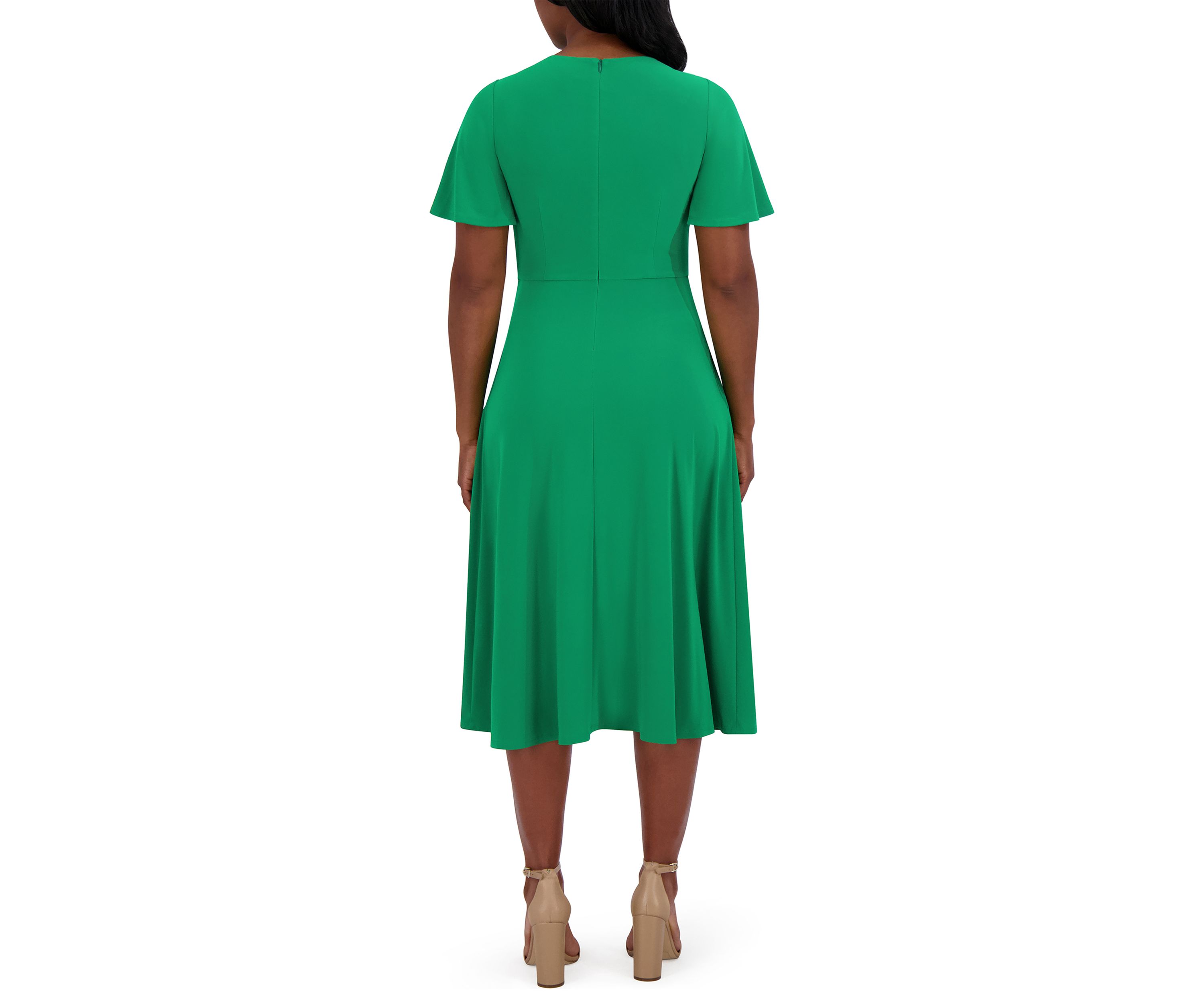 Womens Short Sleeve Crew Neck Solid A-Line Dress