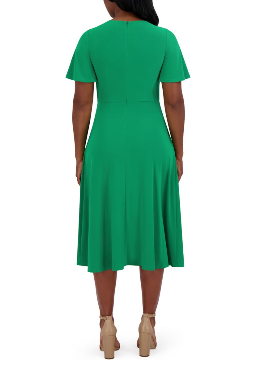 Womens Short Sleeve Crew Neck Solid A-Line Dress