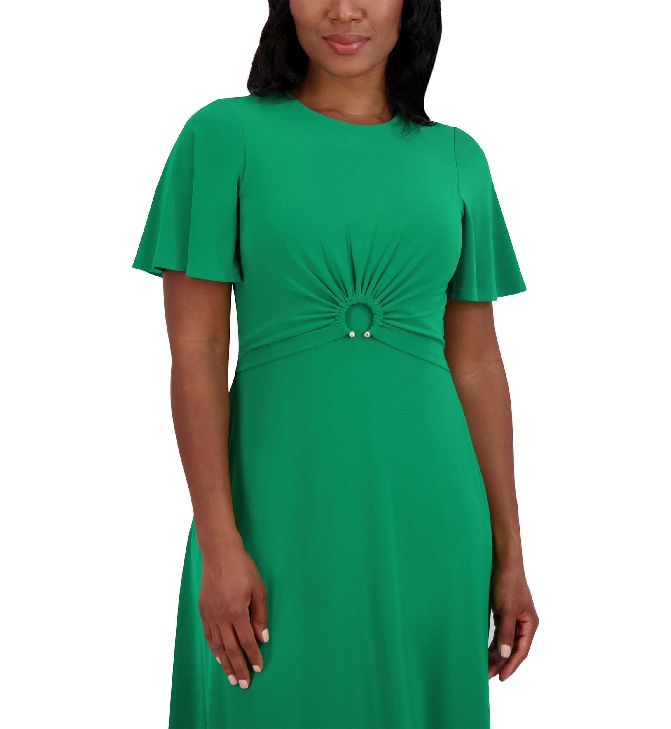 Womens Short Sleeve Crew Neck Solid A-Line Dress