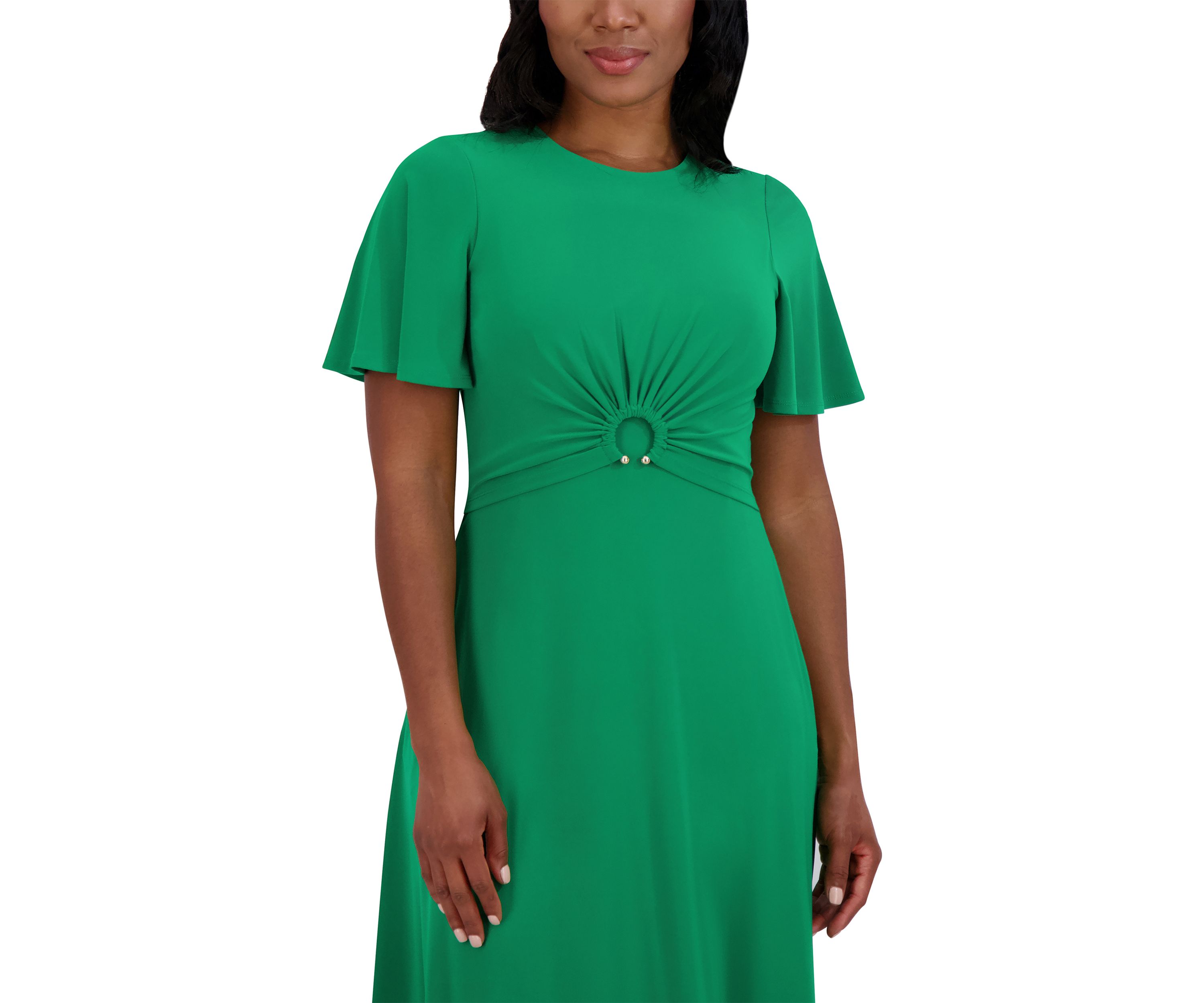 Womens Short Sleeve Crew Neck Solid A-Line Dress