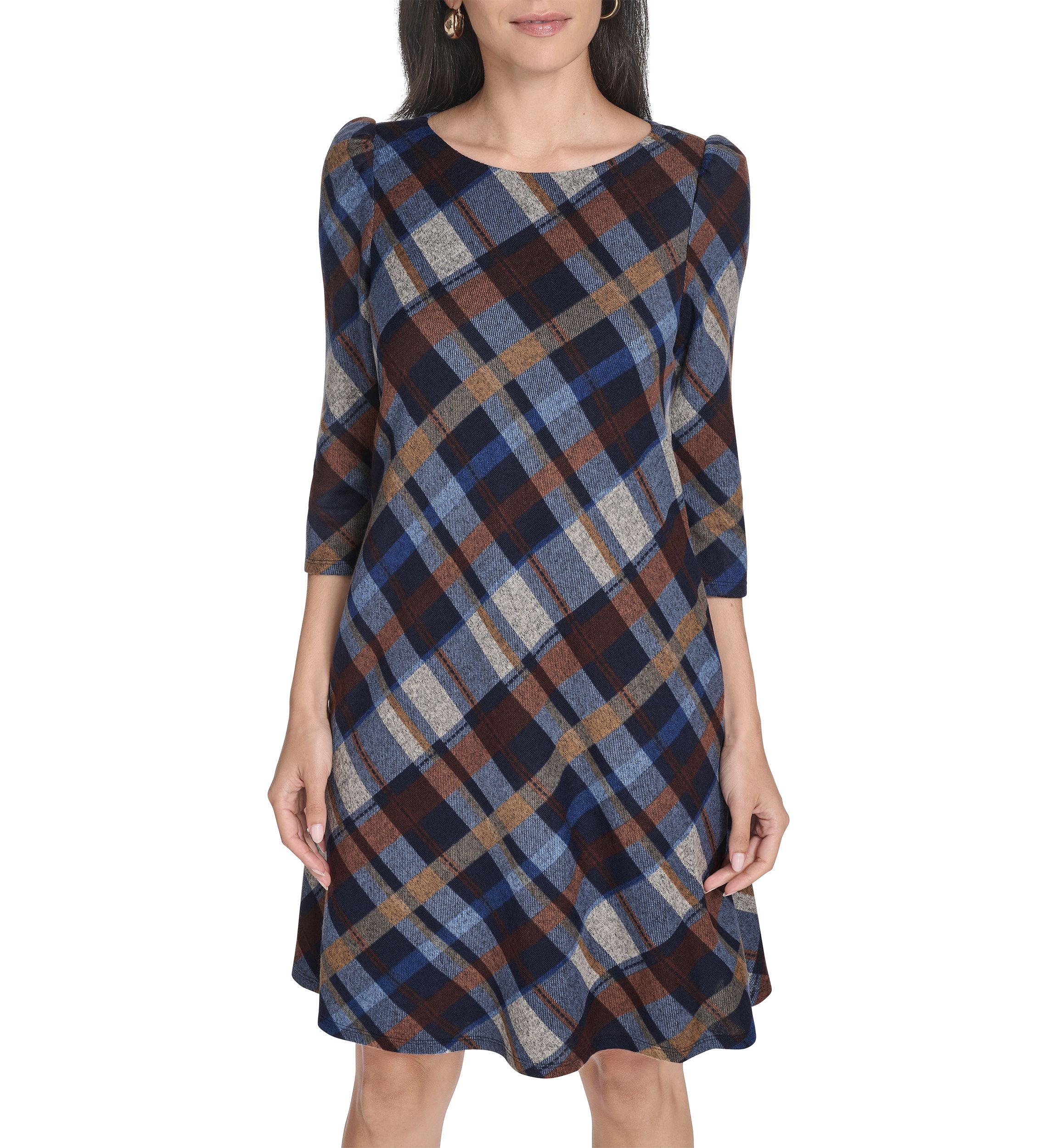 Womens Plaid Print A-Line Dress 