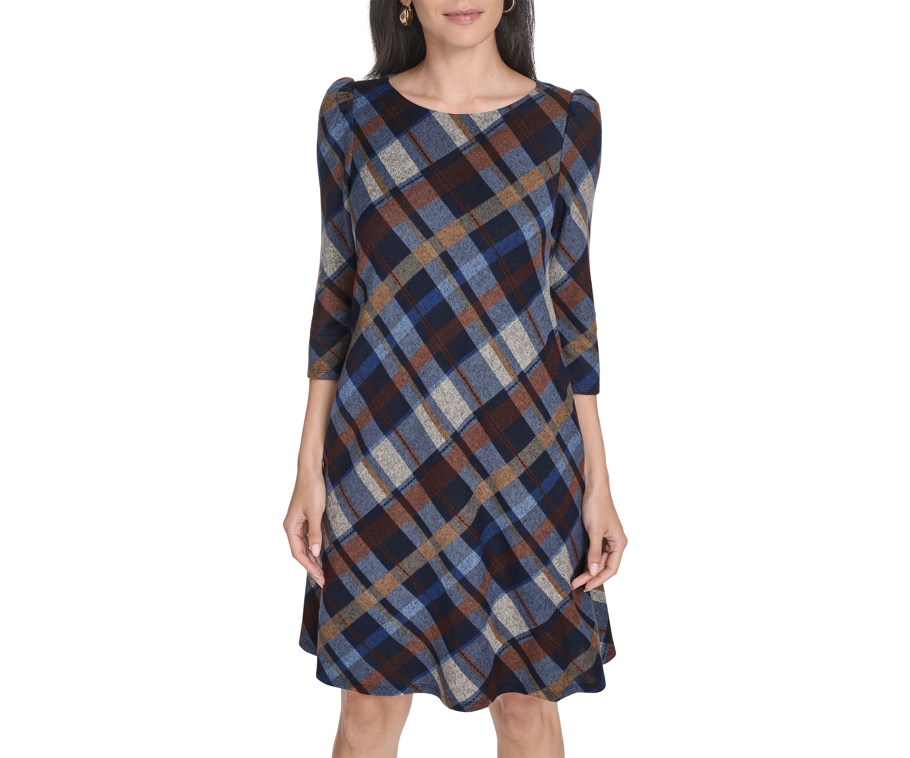 Womens Plaid Print A-Line Dress 