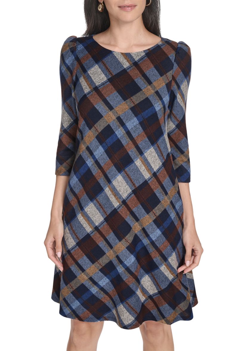 Womens Plaid Print A-Line Dress 