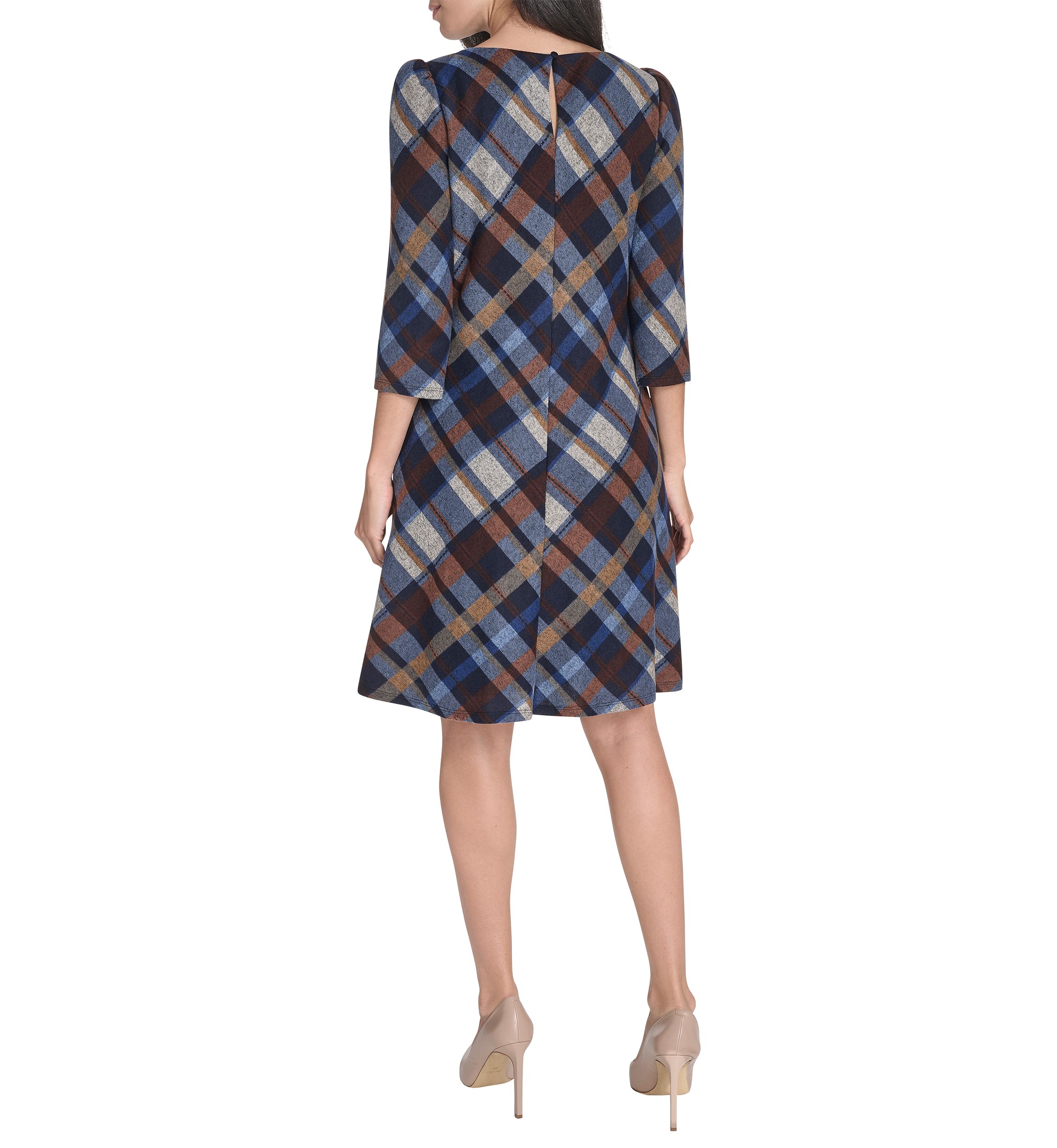 Womens Plaid Print A-Line Dress 
