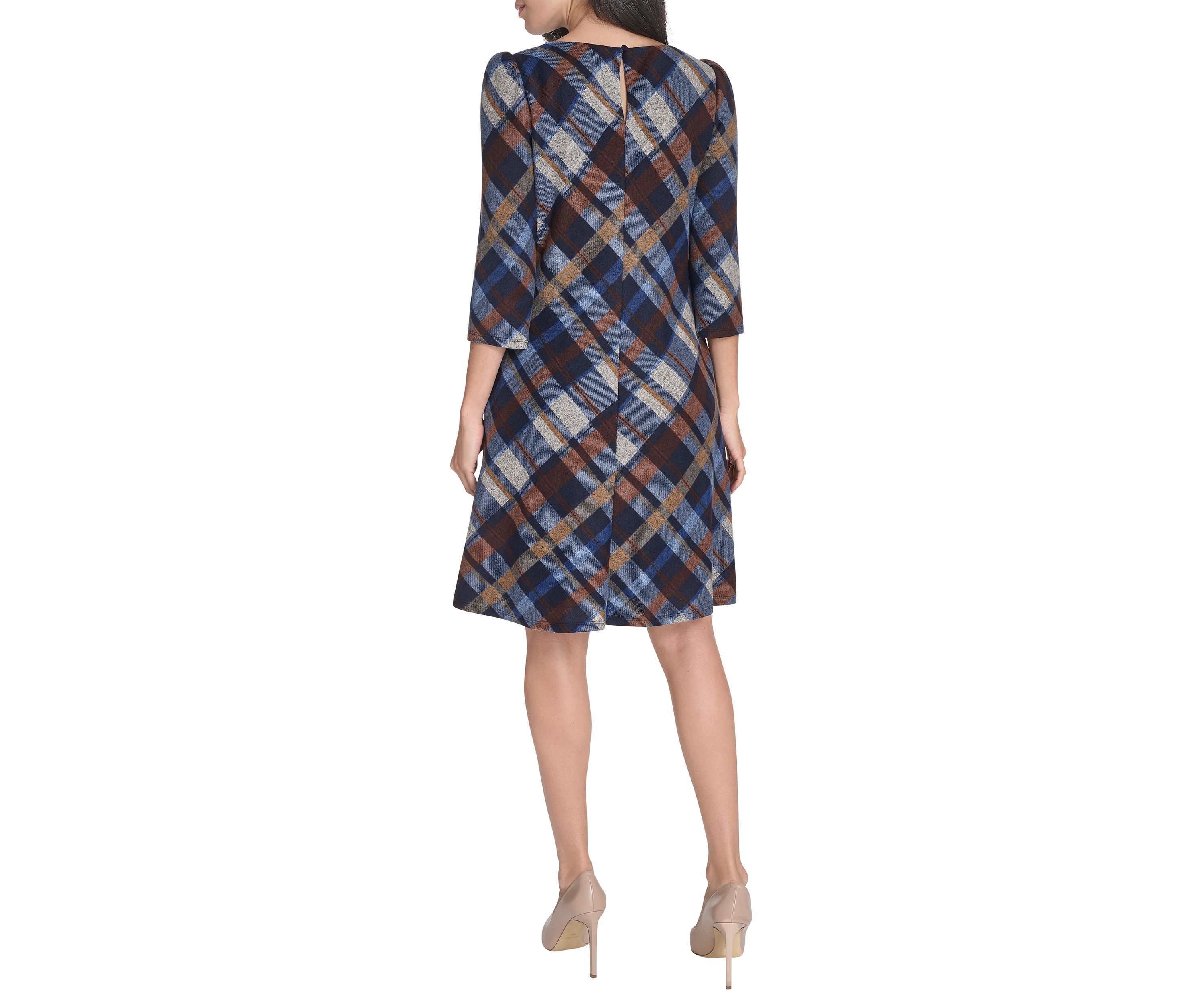 Womens Plaid Print A-Line Dress 