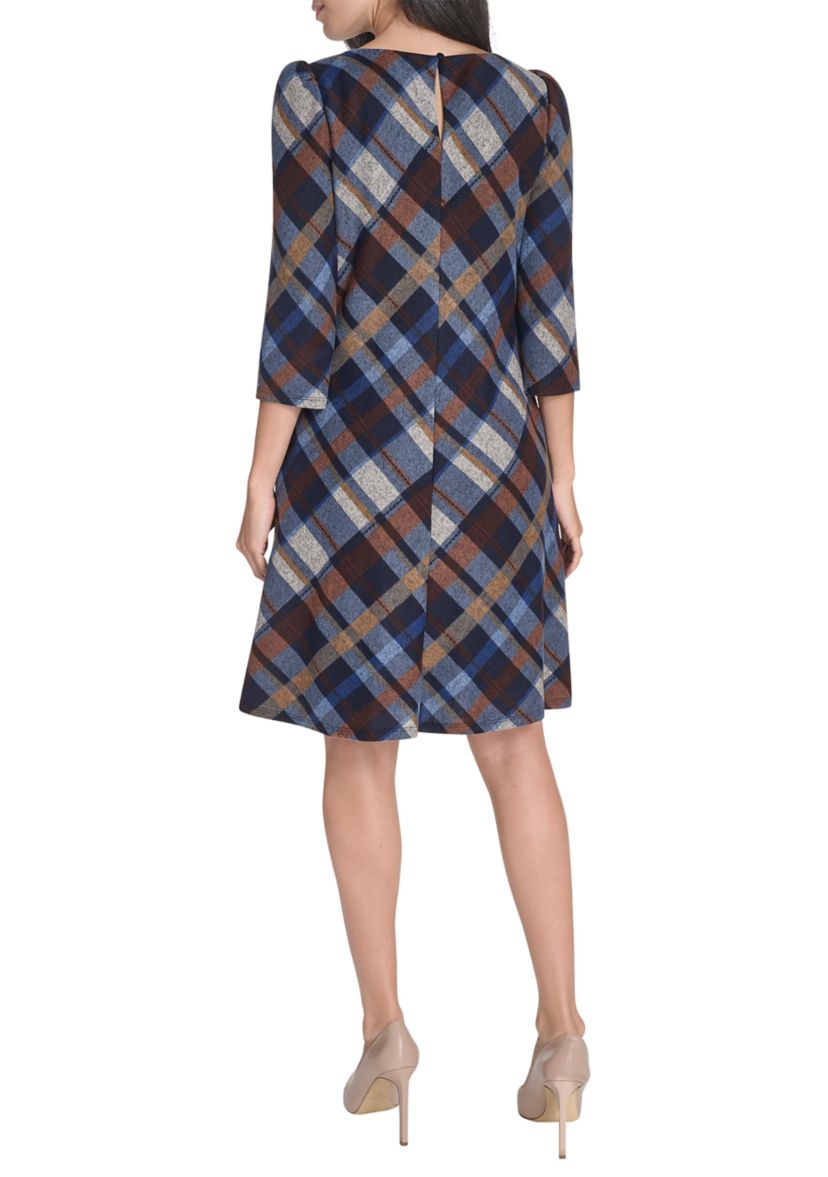 Womens Plaid Print A-Line Dress 