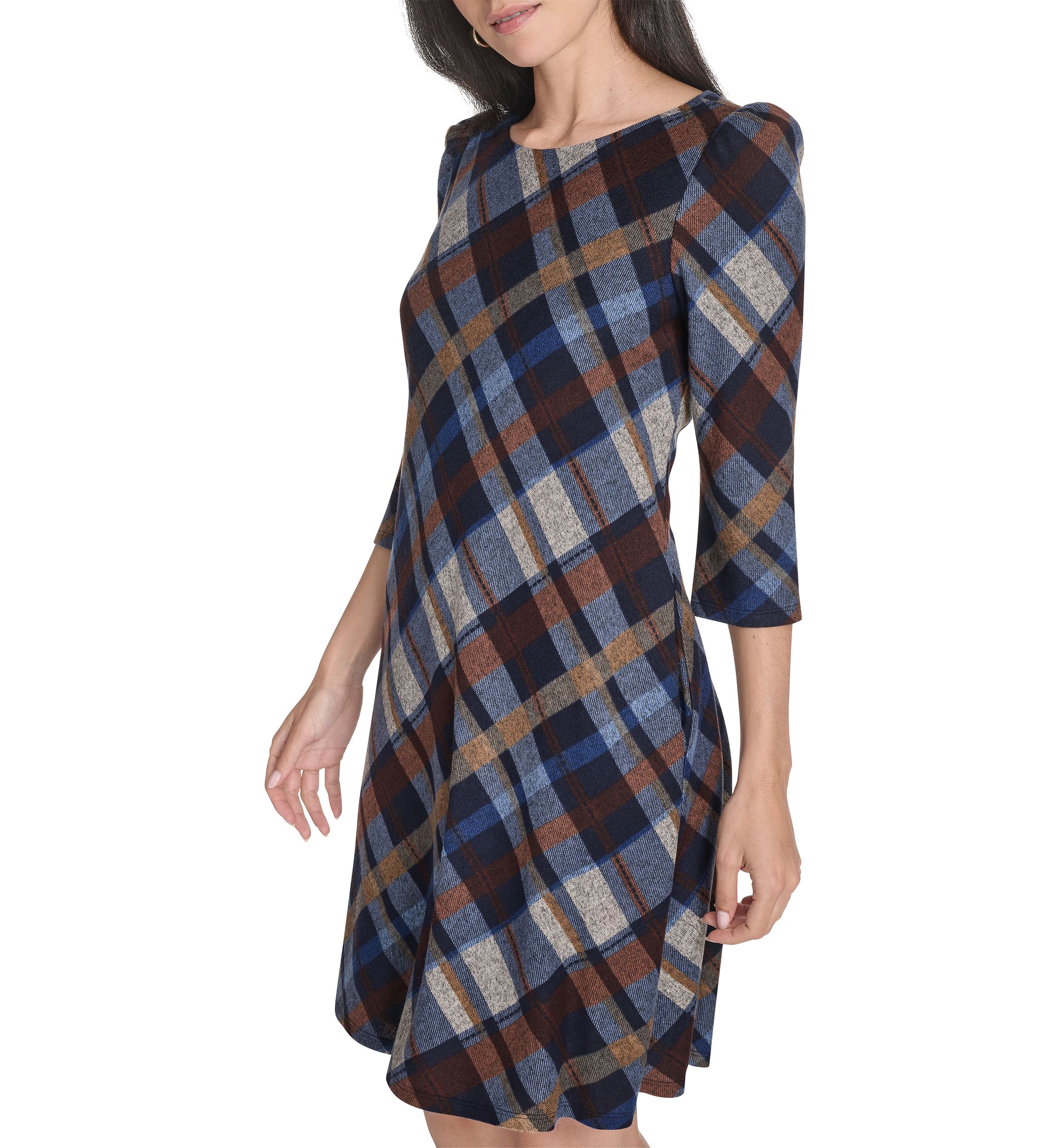 Womens Plaid Print A-Line Dress 