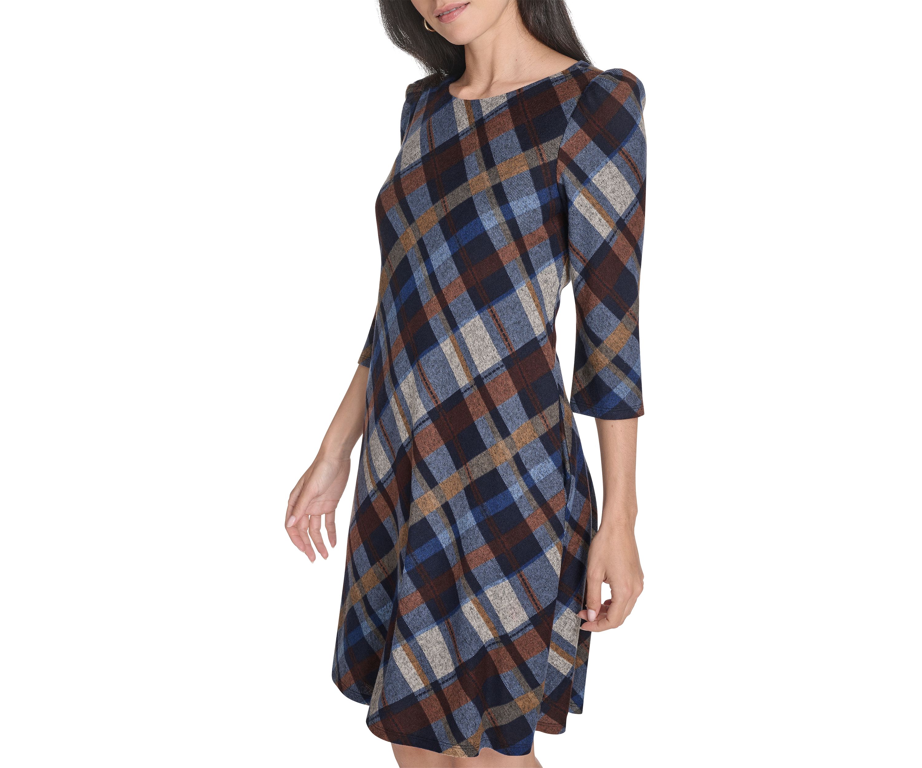 Womens Plaid Print A-Line Dress 