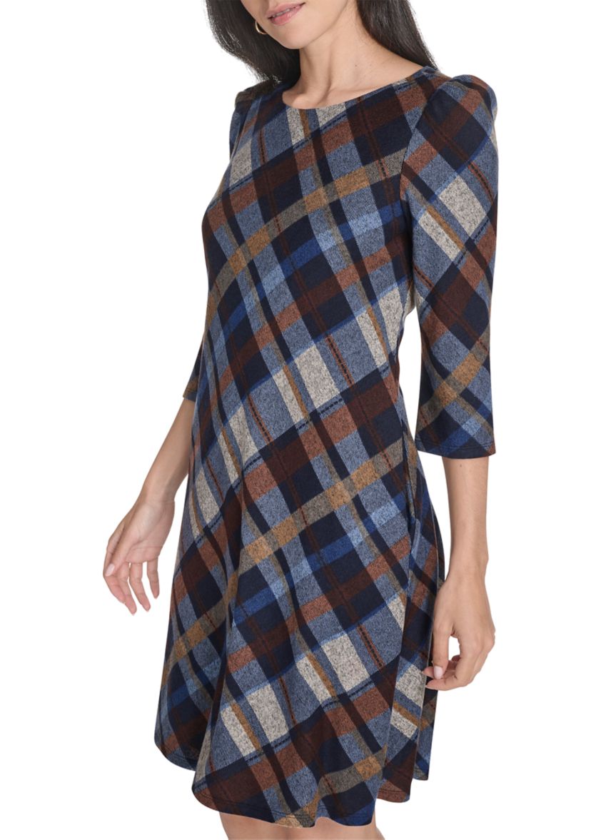 Womens Plaid Print A-Line Dress 