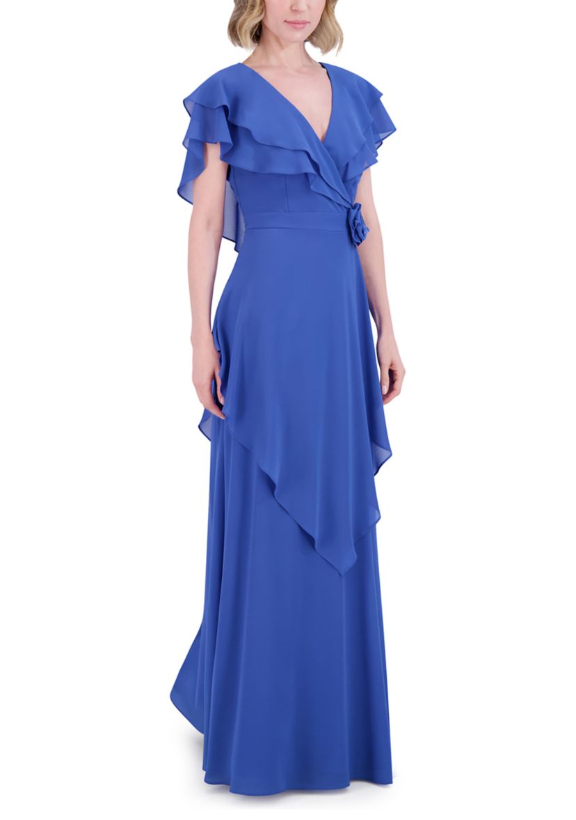 Womens Tiered Ruffle Gown