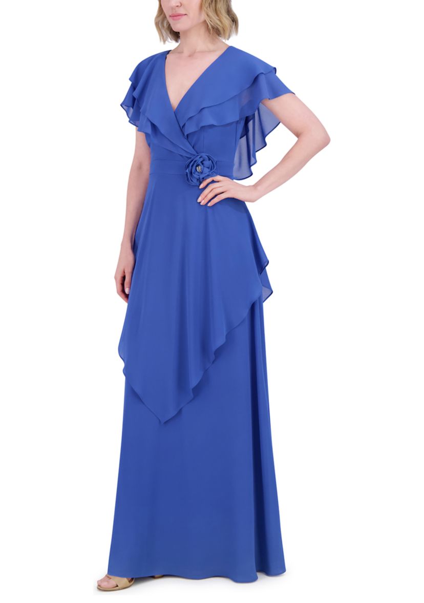 Womens Tiered Ruffle Gown