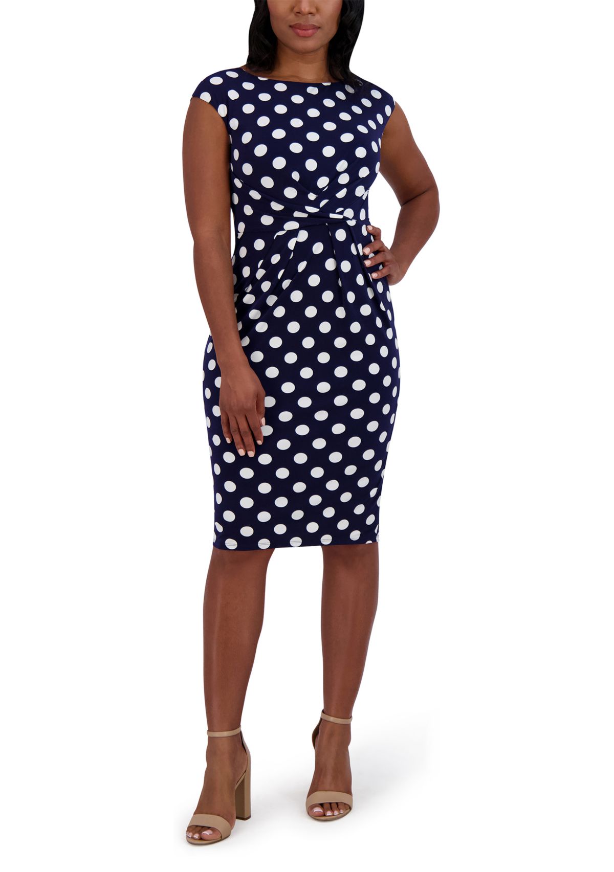 Womens Short Sleeve Crew Neck Dot Print Dress