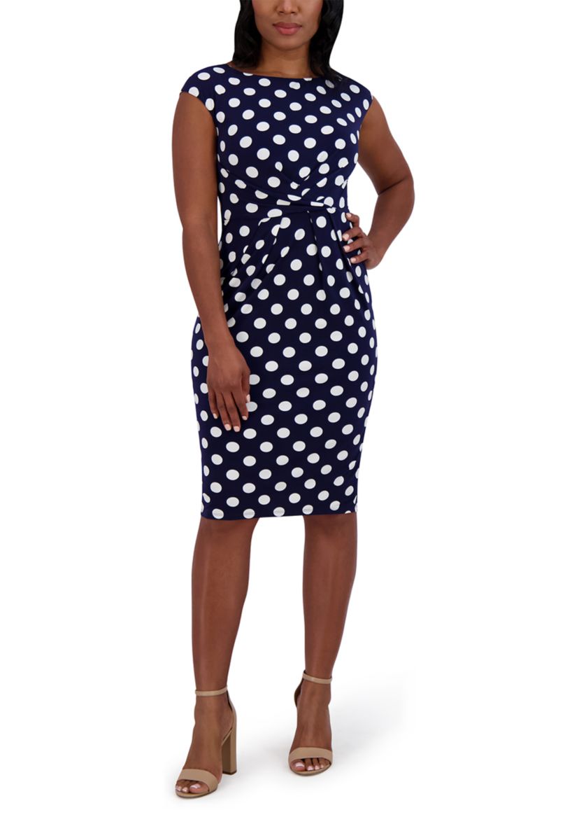 Womens Short Sleeve Crew Neck Dot Print Dress