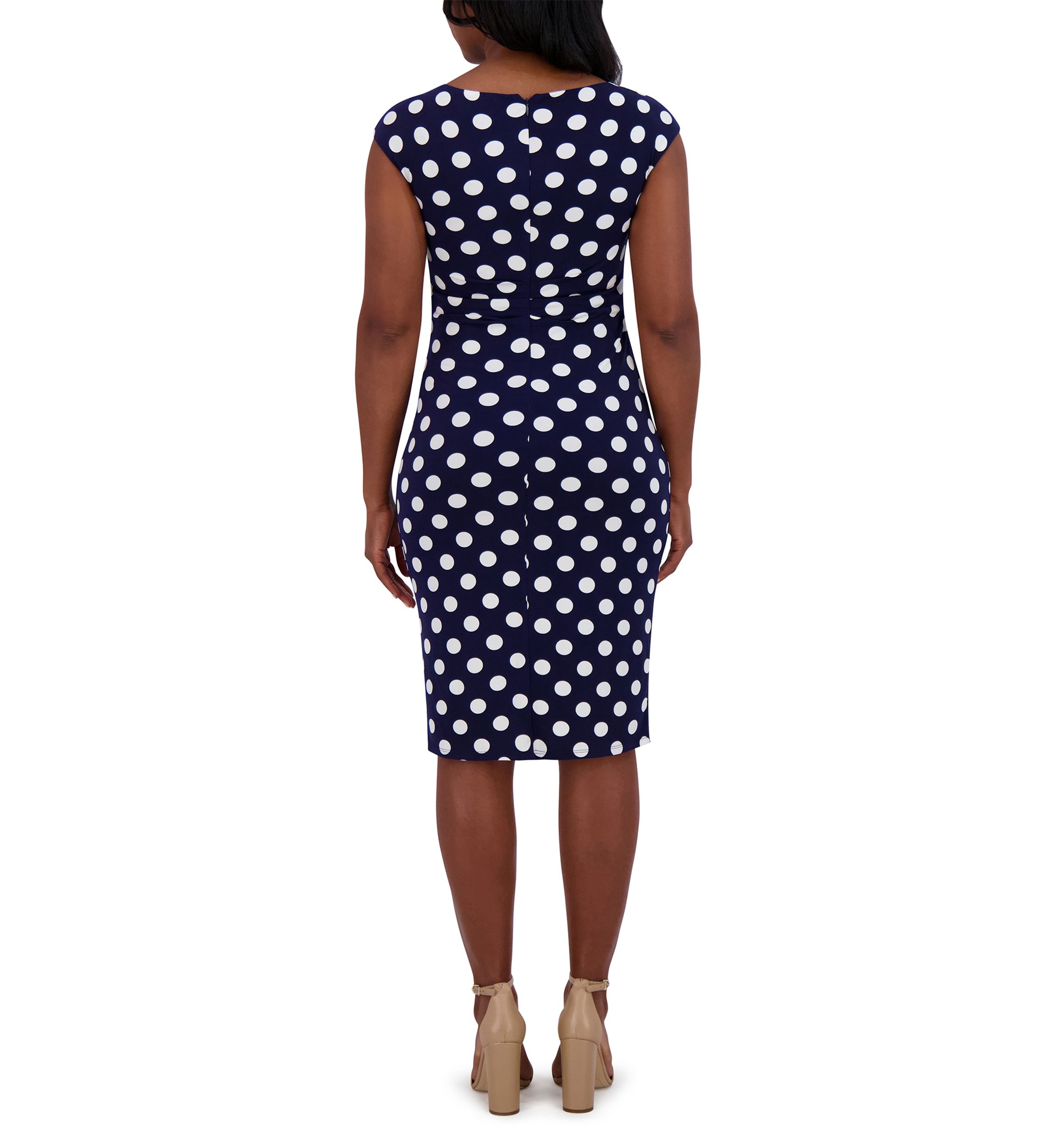 Womens Short Sleeve Crew Neck Dot Print Dress