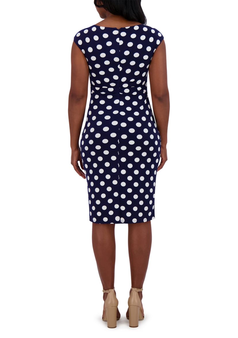 Womens Short Sleeve Crew Neck Dot Print Dress