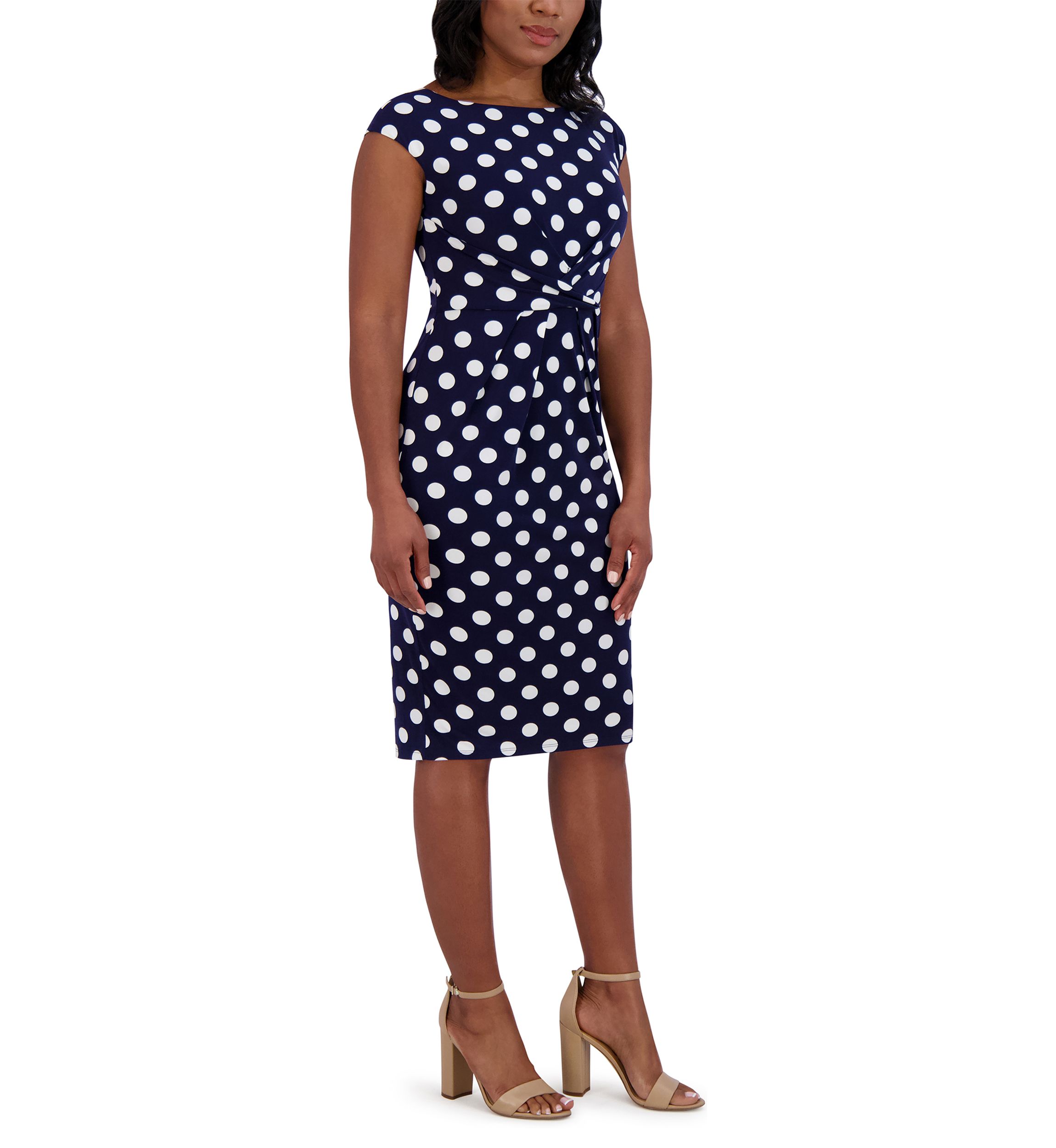 Womens Short Sleeve Crew Neck Dot Print Dress