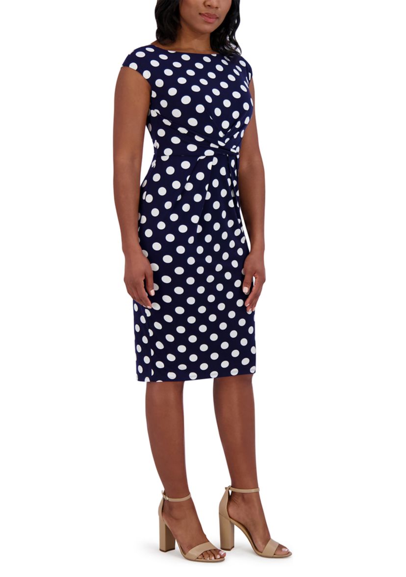 Womens Short Sleeve Crew Neck Dot Print Dress