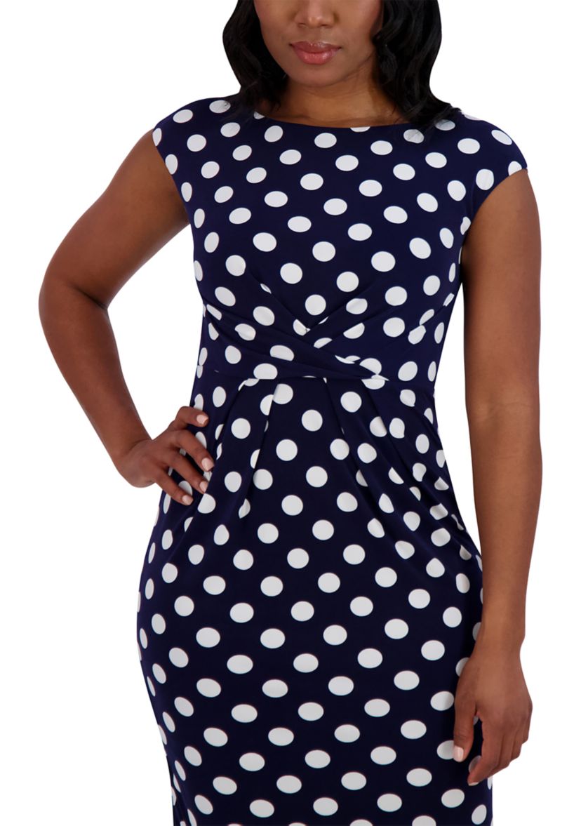 Womens Short Sleeve Crew Neck Dot Print Dress