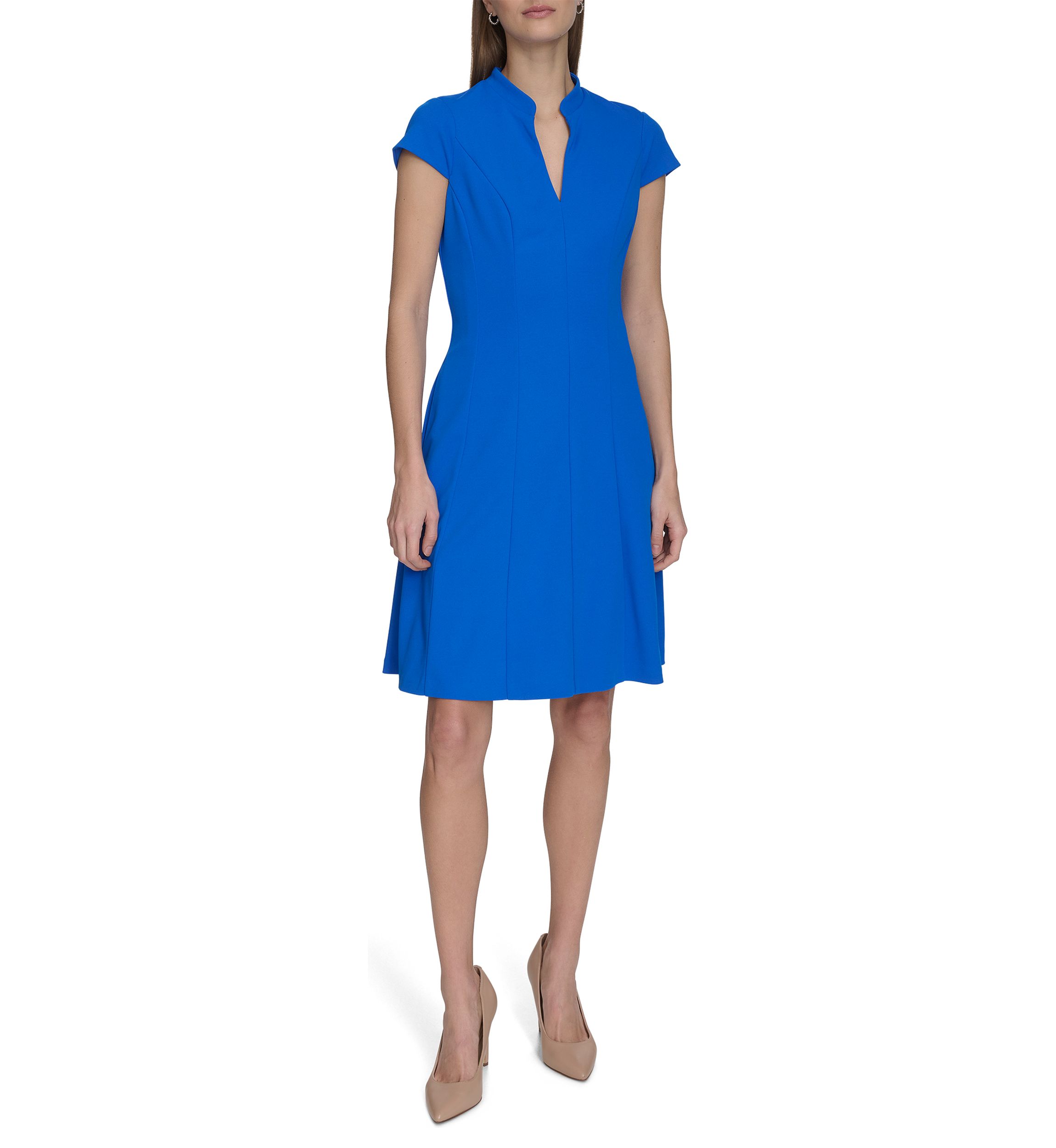 Womens Short Sleeve Solid A-Line Dress