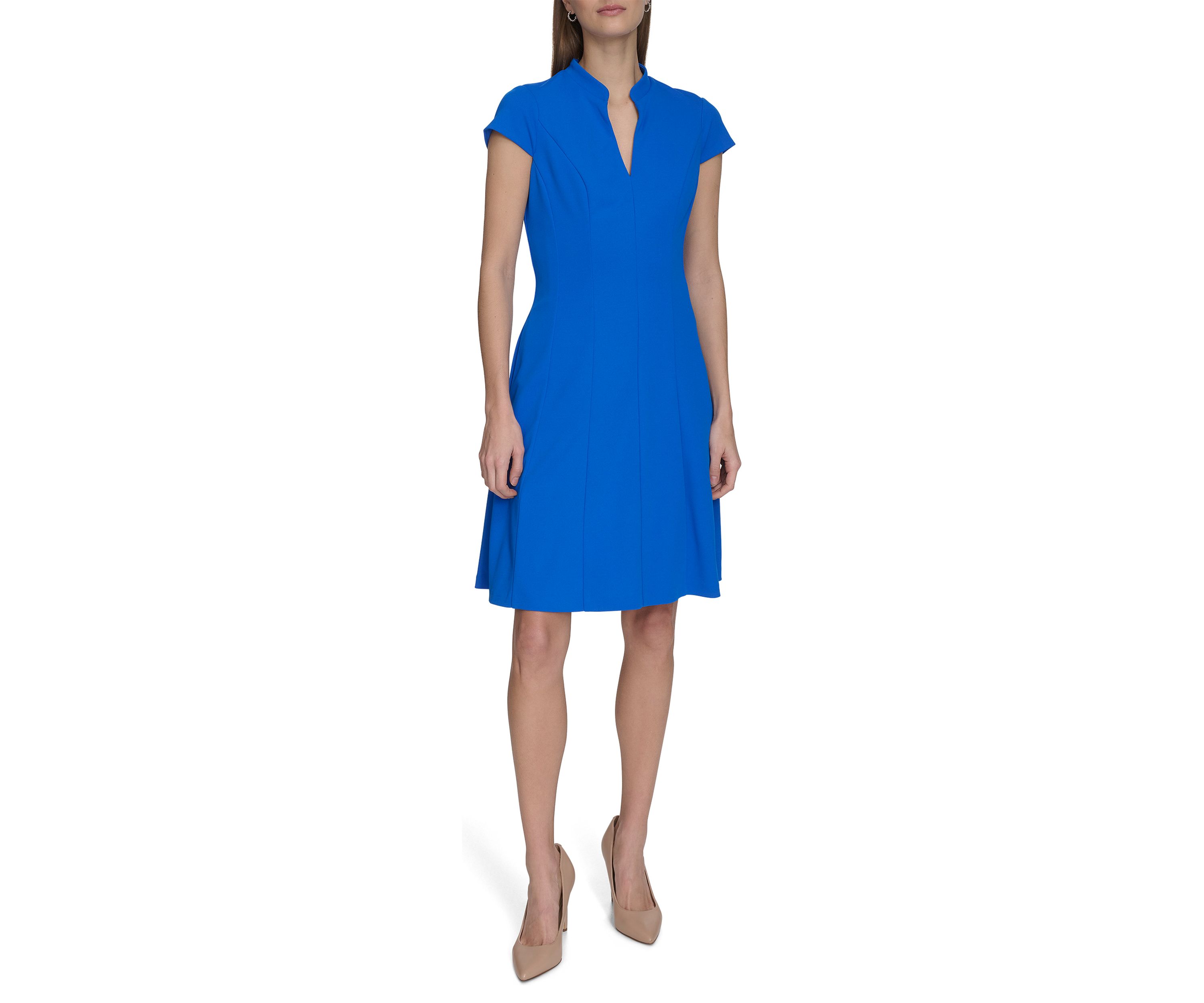 Womens Short Sleeve Solid A-Line Dress