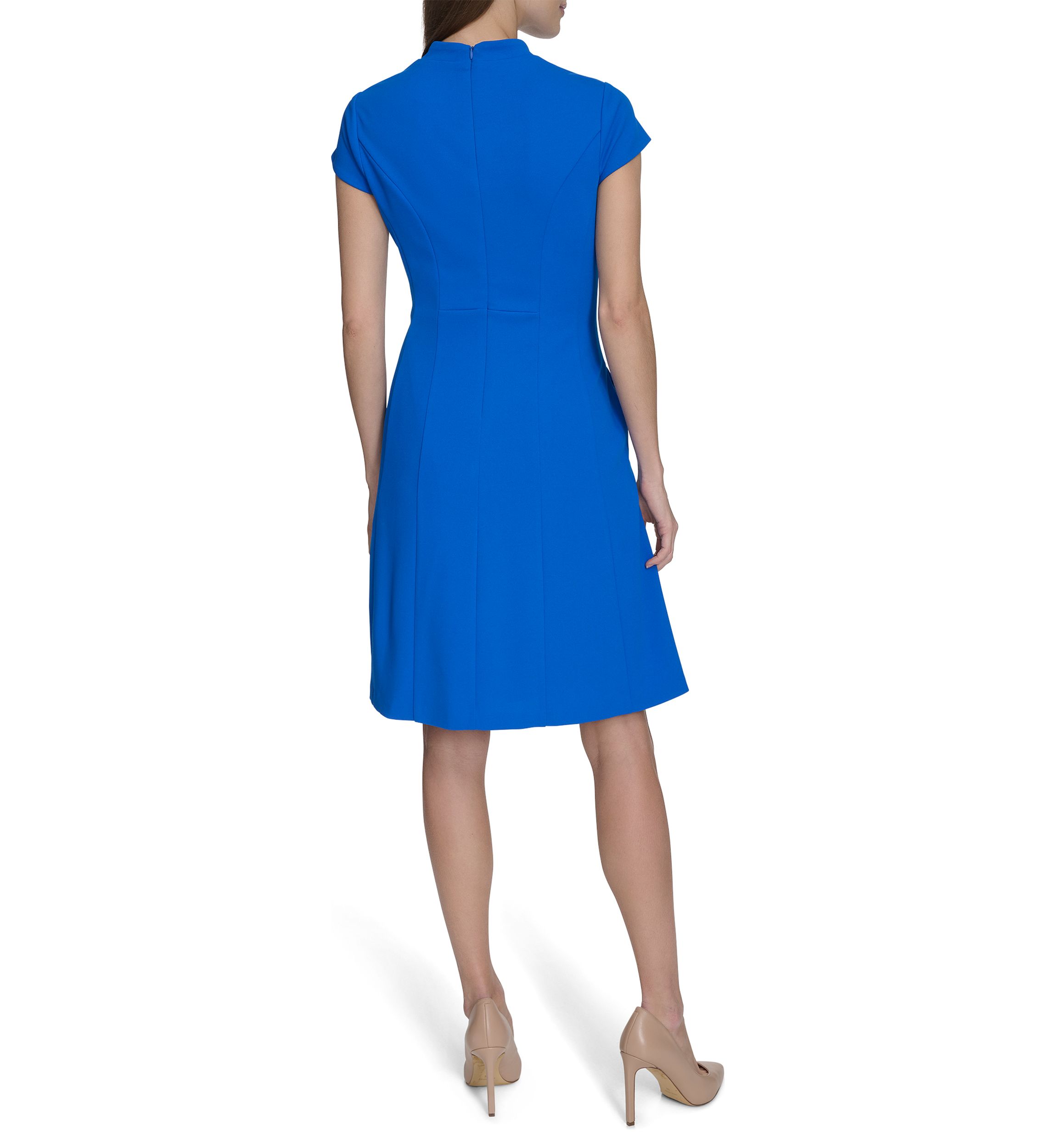 Womens Short Sleeve Solid A-Line Dress