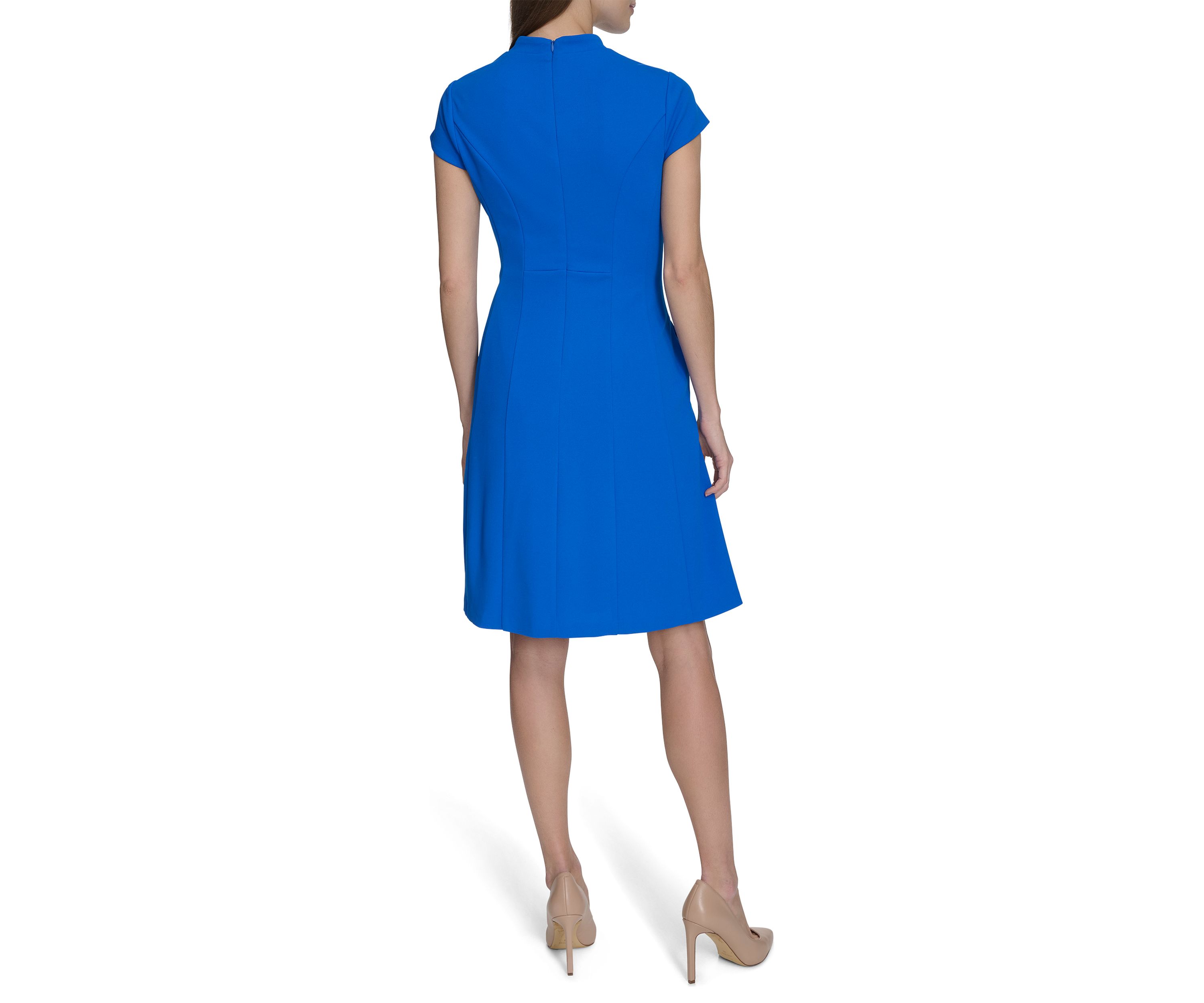 Womens Short Sleeve Solid A-Line Dress