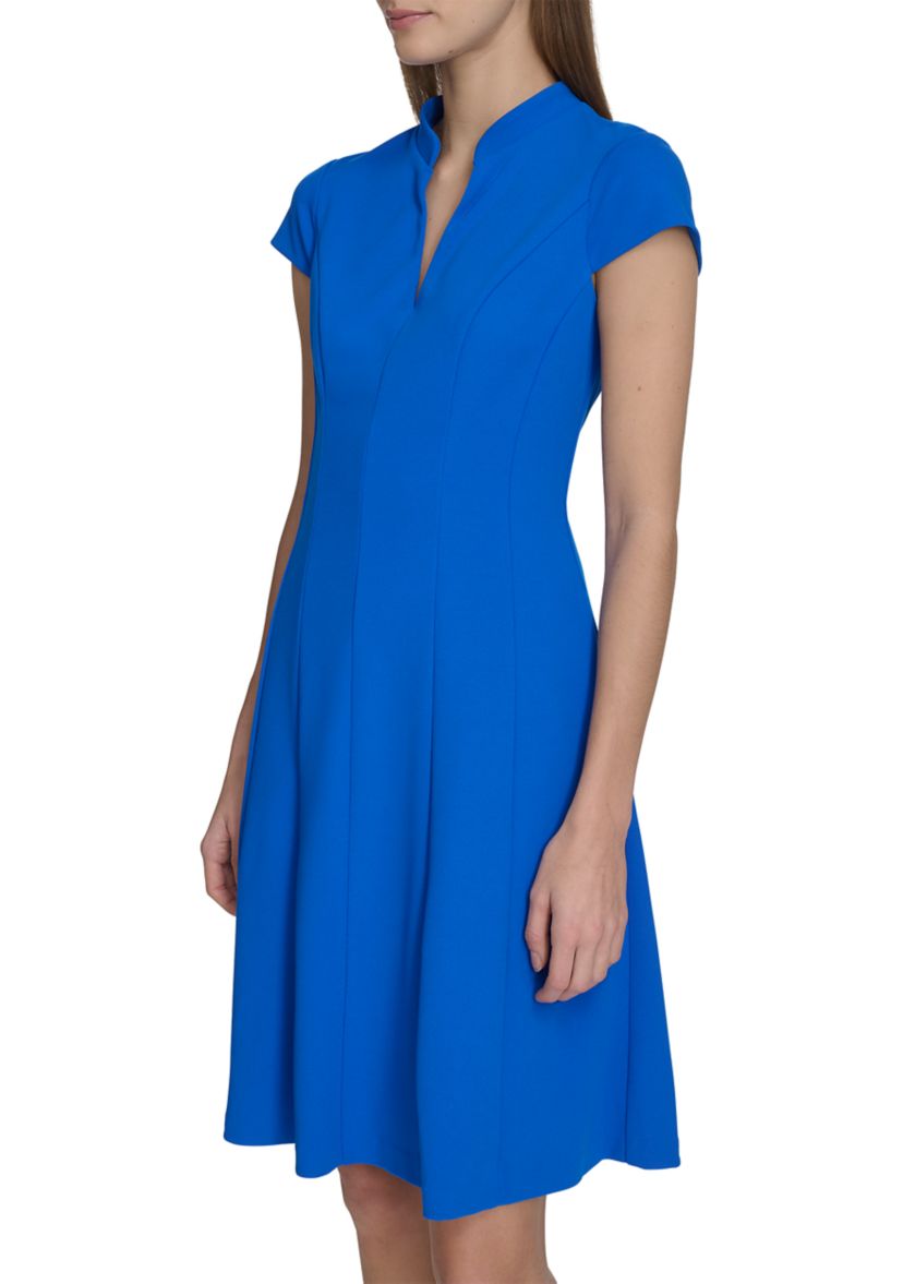 Womens Short Sleeve Solid A-Line Dress
