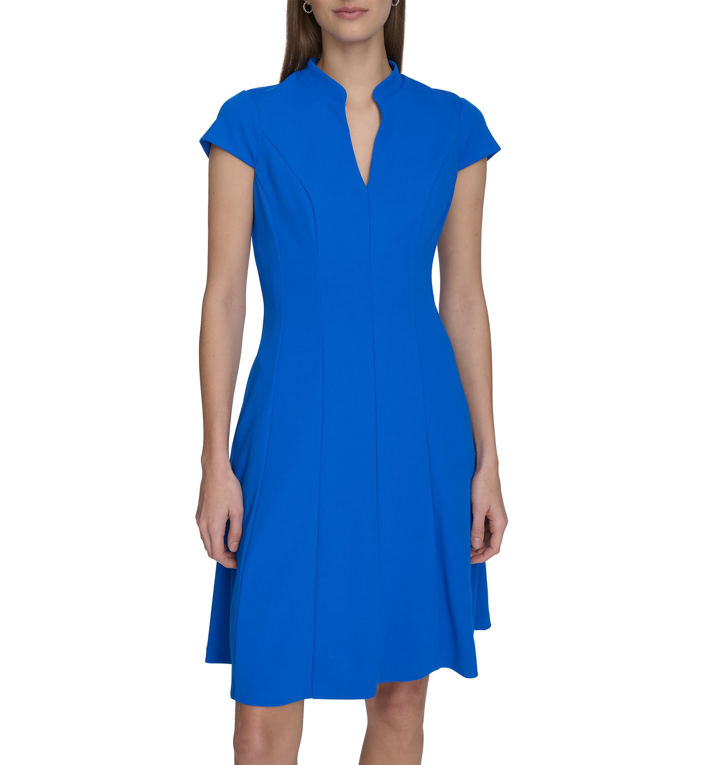 Womens Short Sleeve Solid A-Line Dress