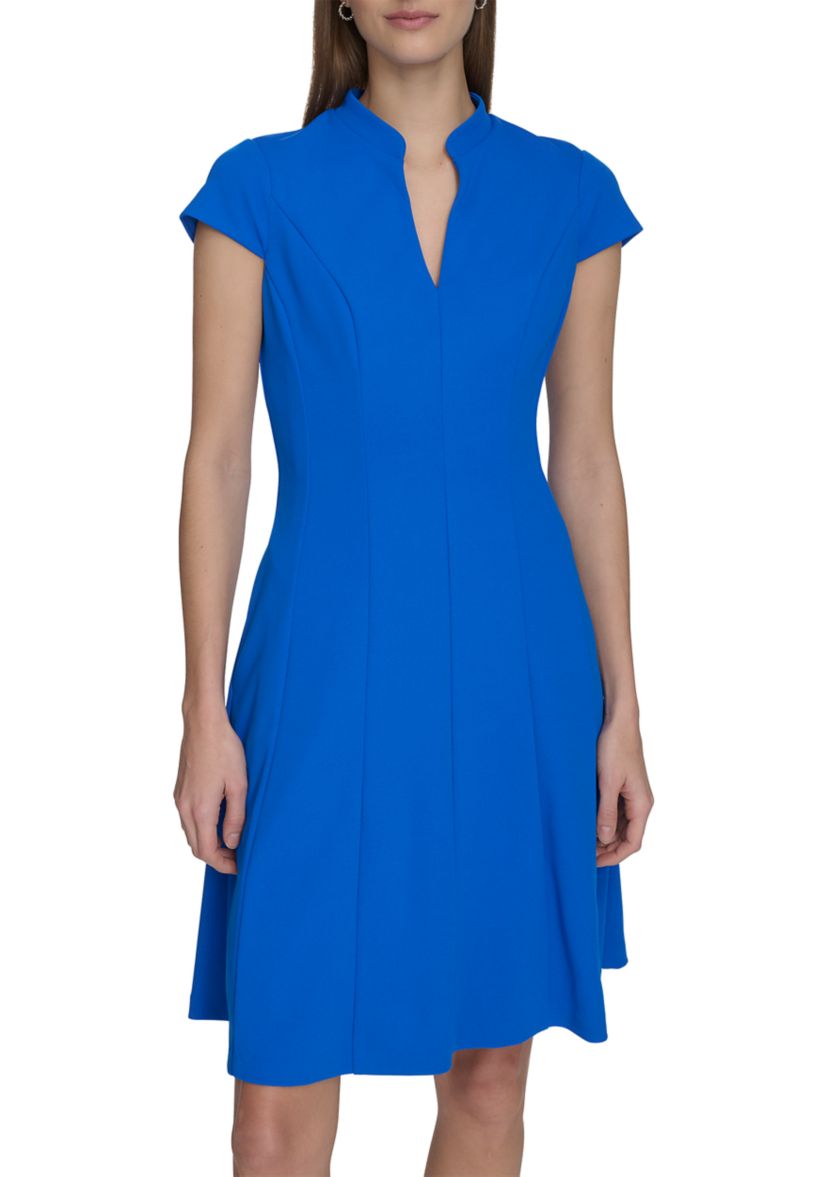 Womens Short Sleeve Solid A-Line Dress
