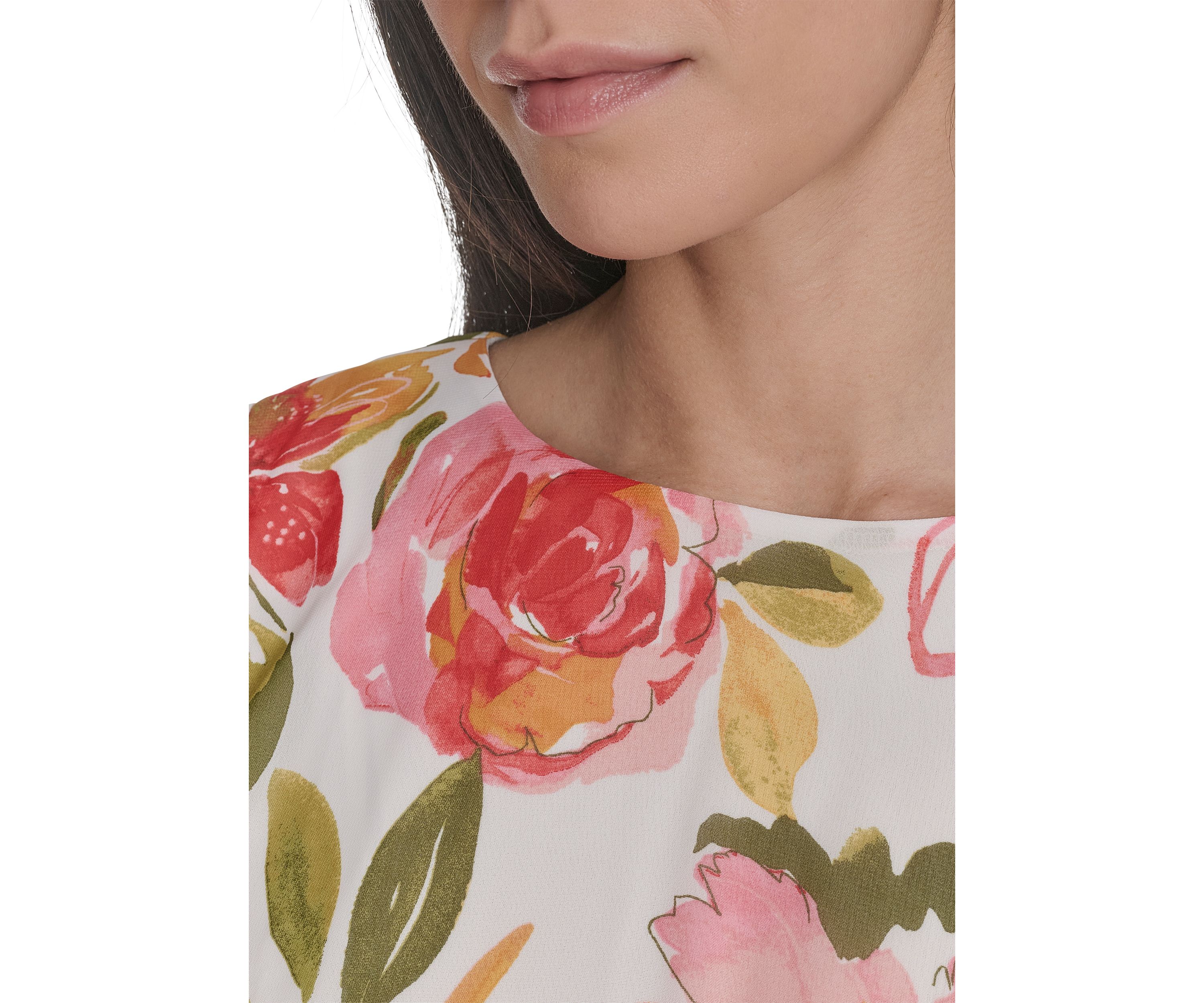Womens Boat Neck Floral Printed Tiered Dress